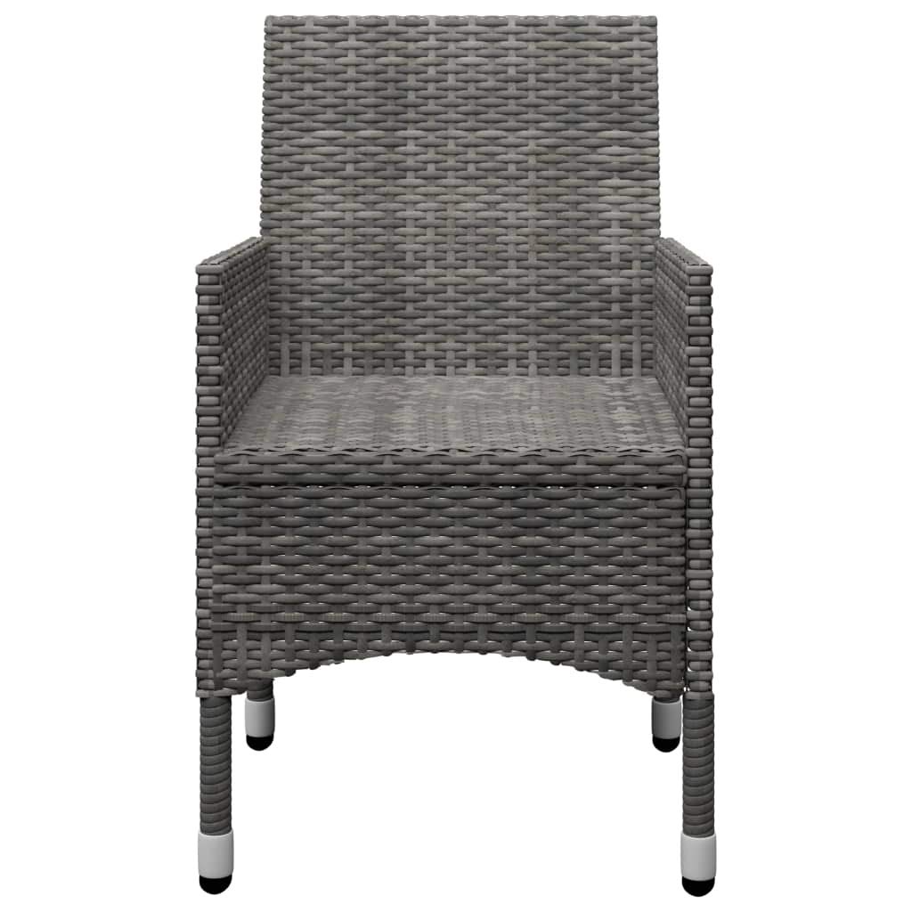 Juego de muebles de jardín de polirratán y cristal templado gris, 3 piezas, muebles de exterior con sillas, muebles de terraza para balcón, jardín, porche
