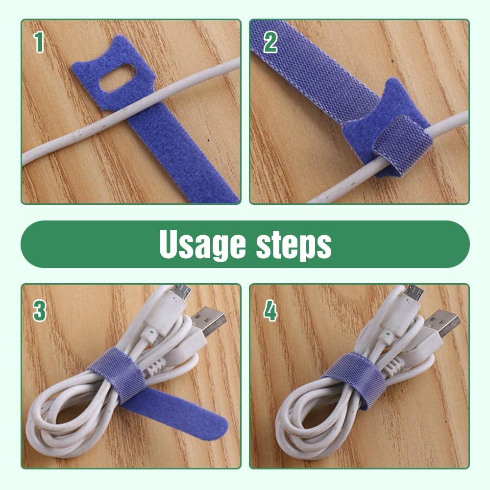 140PCS Reusable Fastening Cable Ties, 2024 New T-type Adhesive Fastener Tape, Multi-Purpose Length Reusable Hook and Loop Cable Ties for Cord Management and Desk or Office Organization