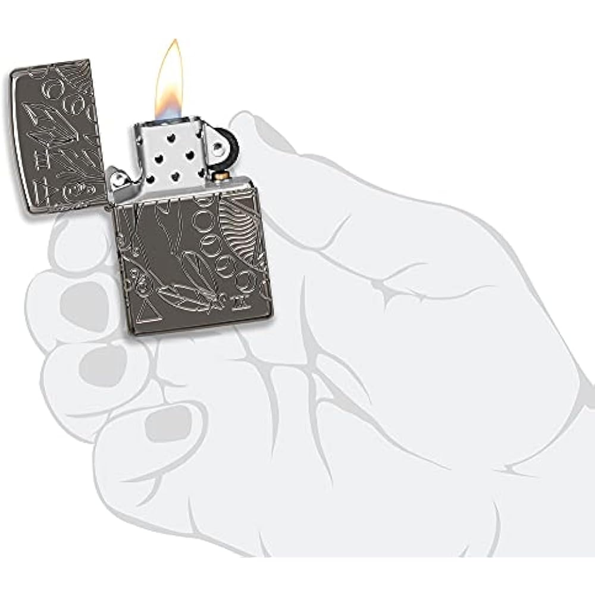 Zippo Briquet Tempête - Design Wicca, Multi Cut - Finition Armor Noir Poli Brillant - Rechargeable - Réutilisable - Design Coupe-Vent - Coffret Cadeau Fabriqué aux États-Unis