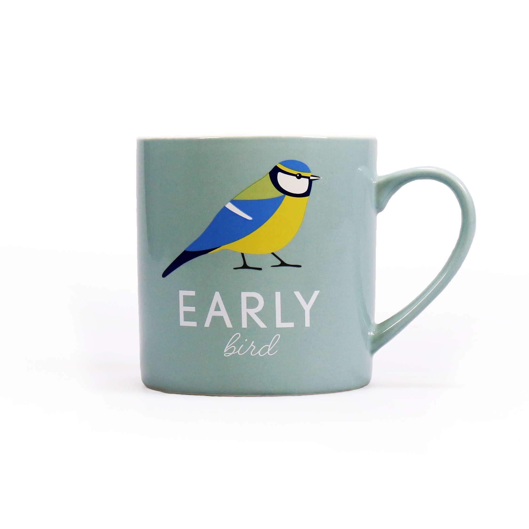 Half Moon Bay | RSPB | Blue Tit Early Bird Porcelain Mug | Pale Teal Garden Coffee Cup 330ml | Official Licensed Collection | Elegant Wildlife Lover Gift for Father's Day