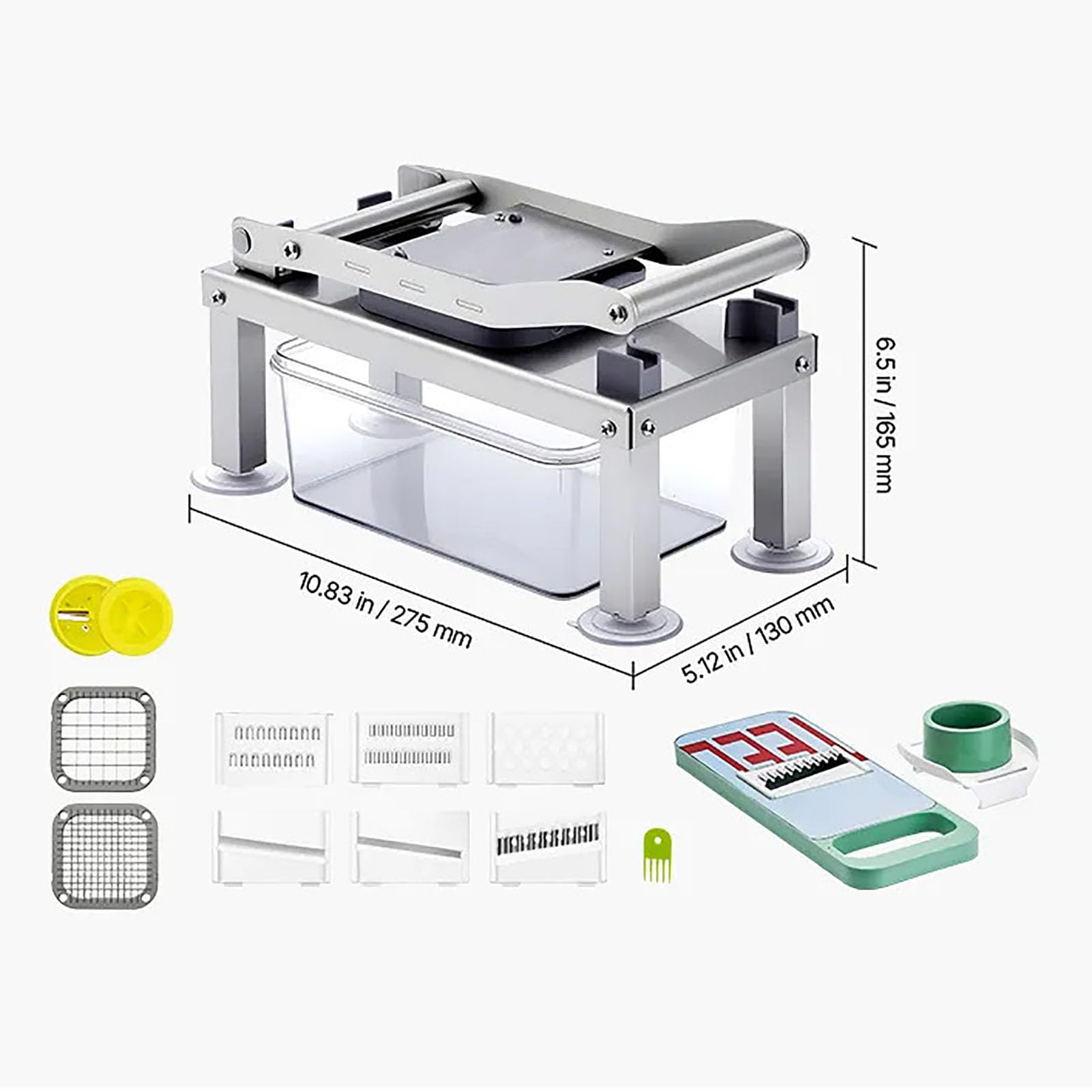 Manueller Gemüsewürfelschneider aus Edelstahl, Multifunktionaler Zwiebelschneider, Küchen Mandoline zum Würfeln, Schneiden, Juliennieren, Gemüse Schneider mit Auffangbehälter