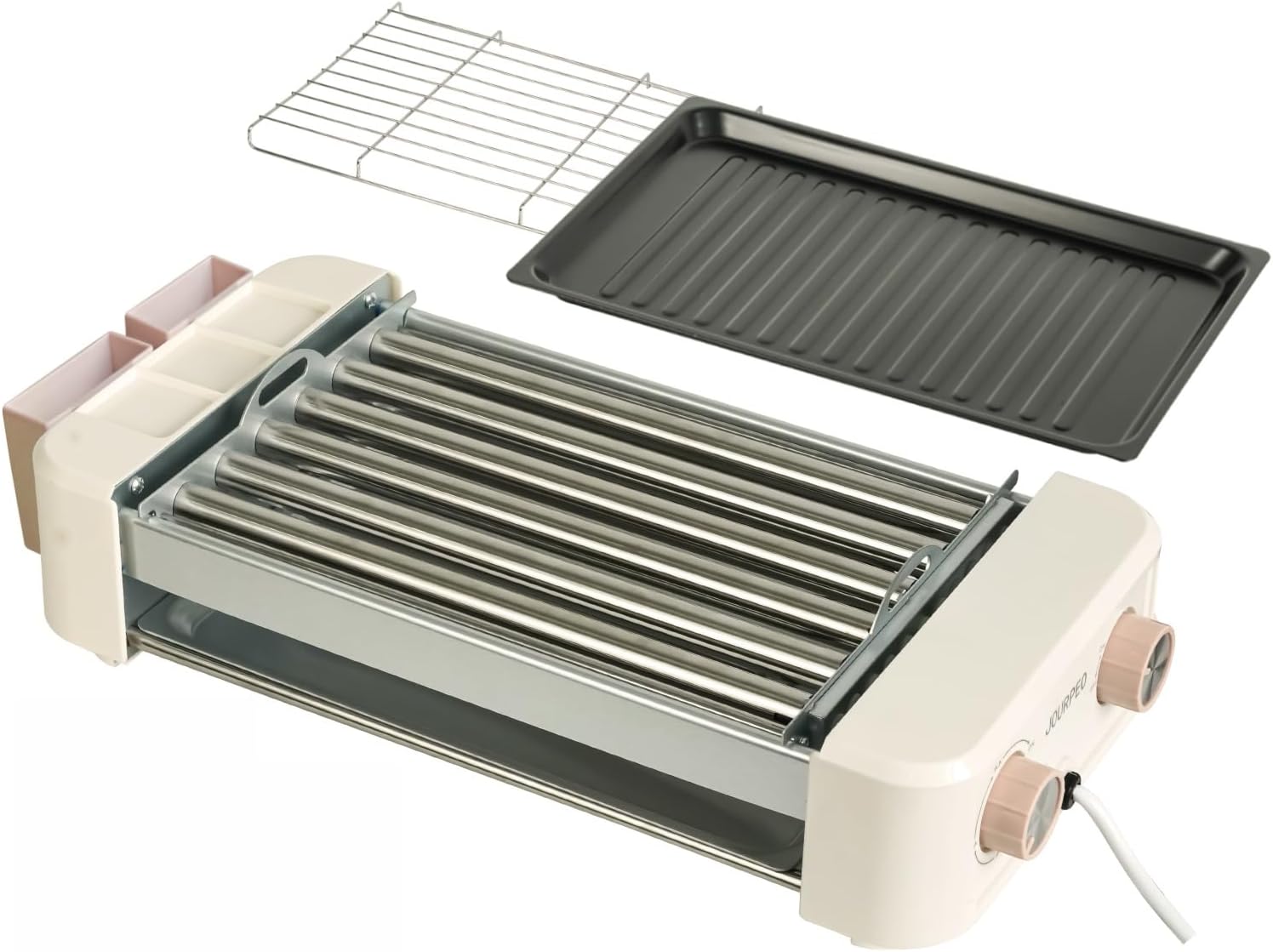 Electric Hotdog Roller, JOURPEO 3in1 6-Roller Electric Grill,Upgraded 5ft Cord, 3-Speed Control, 440℉ Temp,Non-stick Removable Grill &BBQ Plate, Dishwasher Safe,for Family, Party & Upgraded Packaging