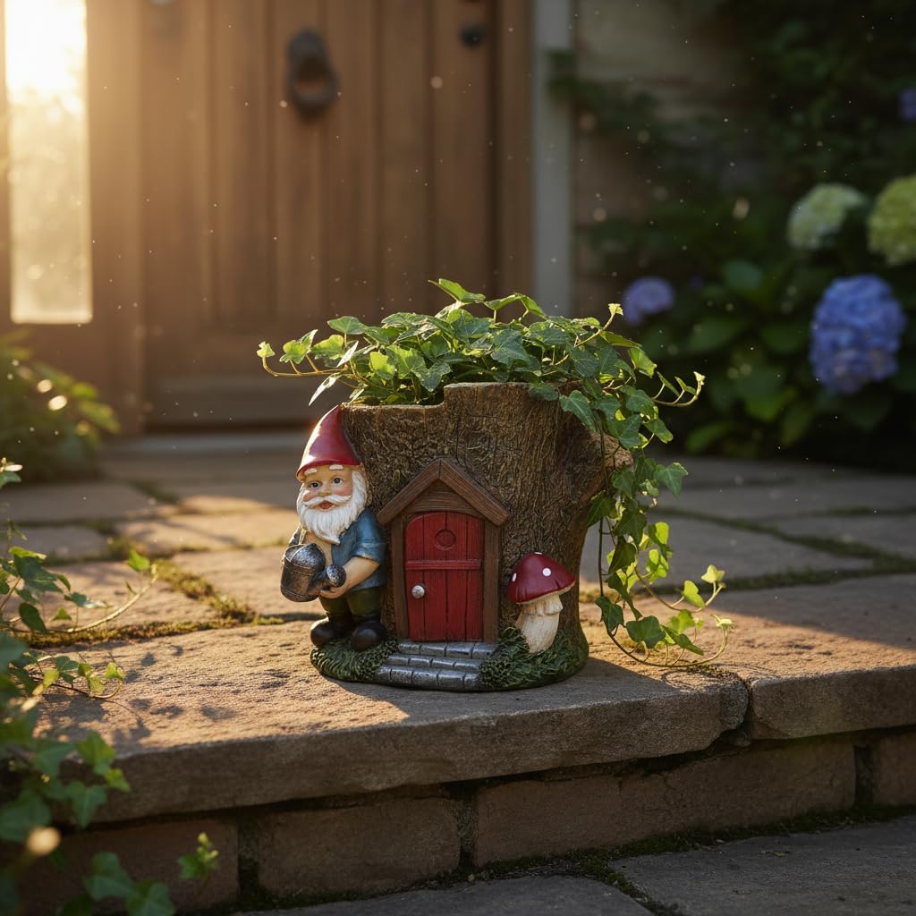 Comfy Hour Seed Soil and Yard Collection Resin Garden Gnome's House Flower Jar Dwarf Figurine, Planter