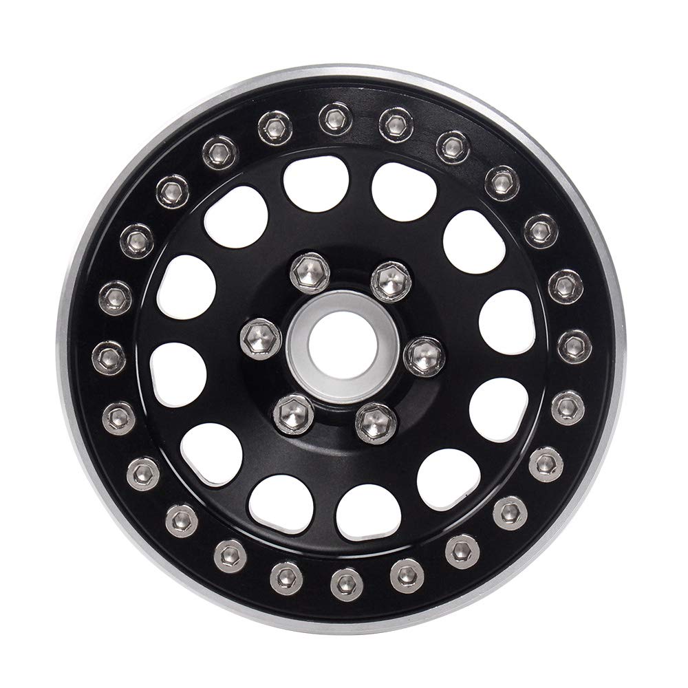 INJORA 4PCS 1,9 Roue Pneus Beadlock RC Jante en Métal pour 1:10 RC Rock Crawler Axial SCX10 pro SCX10 II III TRX4 D90 VS4-10 Redcat Gen 8 7 Pro Enduro(Noir)