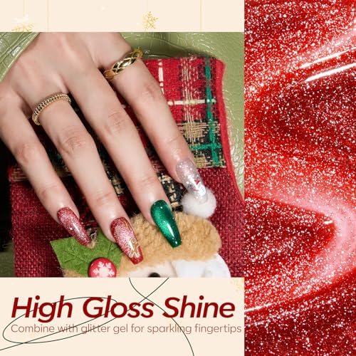 Image of modelones Christmas Gel Nail Polish Set, 6 Colors Cat Eye Red Green Glitter Gold Silver Winter Gel Polish Kit with Magnet Nail Stickers Soak Off Led Nail Art Manicure Salon DIY New Year Holiday Gifts