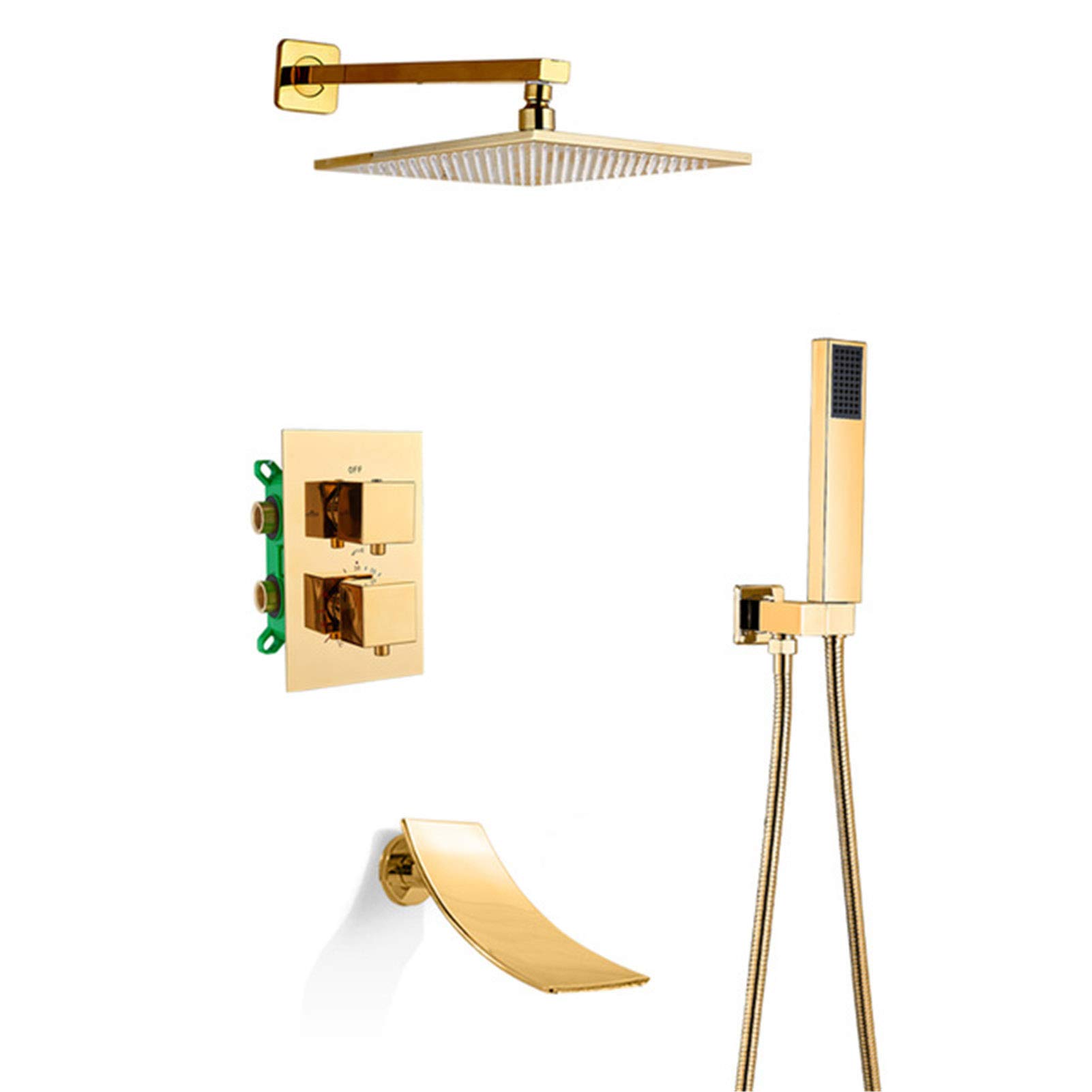 OZBMA Shower Mixer, Wall Mounted Faucets Set, Golden Thermostatic Auto-Thermostat Control Rainfall Mixer Set (size_name 8 Inch)