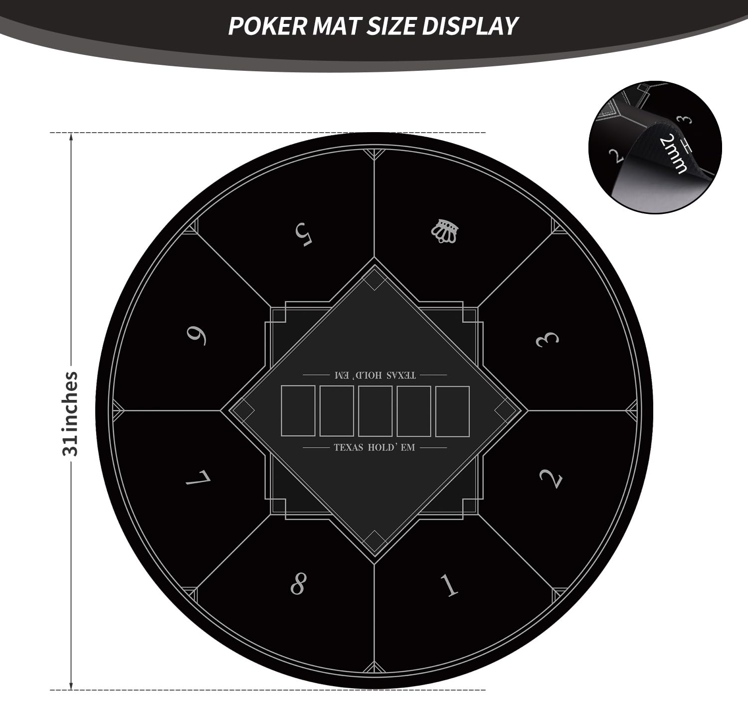 LaiEr Tapete de Póquer Redondo 24/31/39/47/55/63 Pulgadas Para 6-8 Personas, Texas Hold'em, Almohadilla de Goma, Mesa Plegable, Portátil, Adecuado Para Juegos de Blackjack