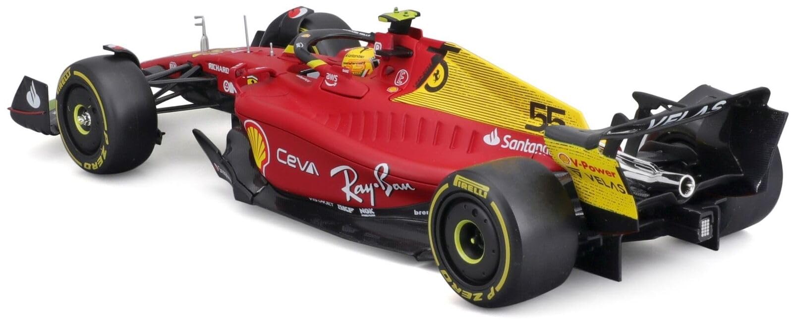 Bburago Druckguss-Modell Grand Prix Auto im Maßstab 1:24, kompatibel mit Ferrari F1-75 Carlos Sainz (75. Jubiläums-Limage, italienischer GP 2022) in Rot/Gelb