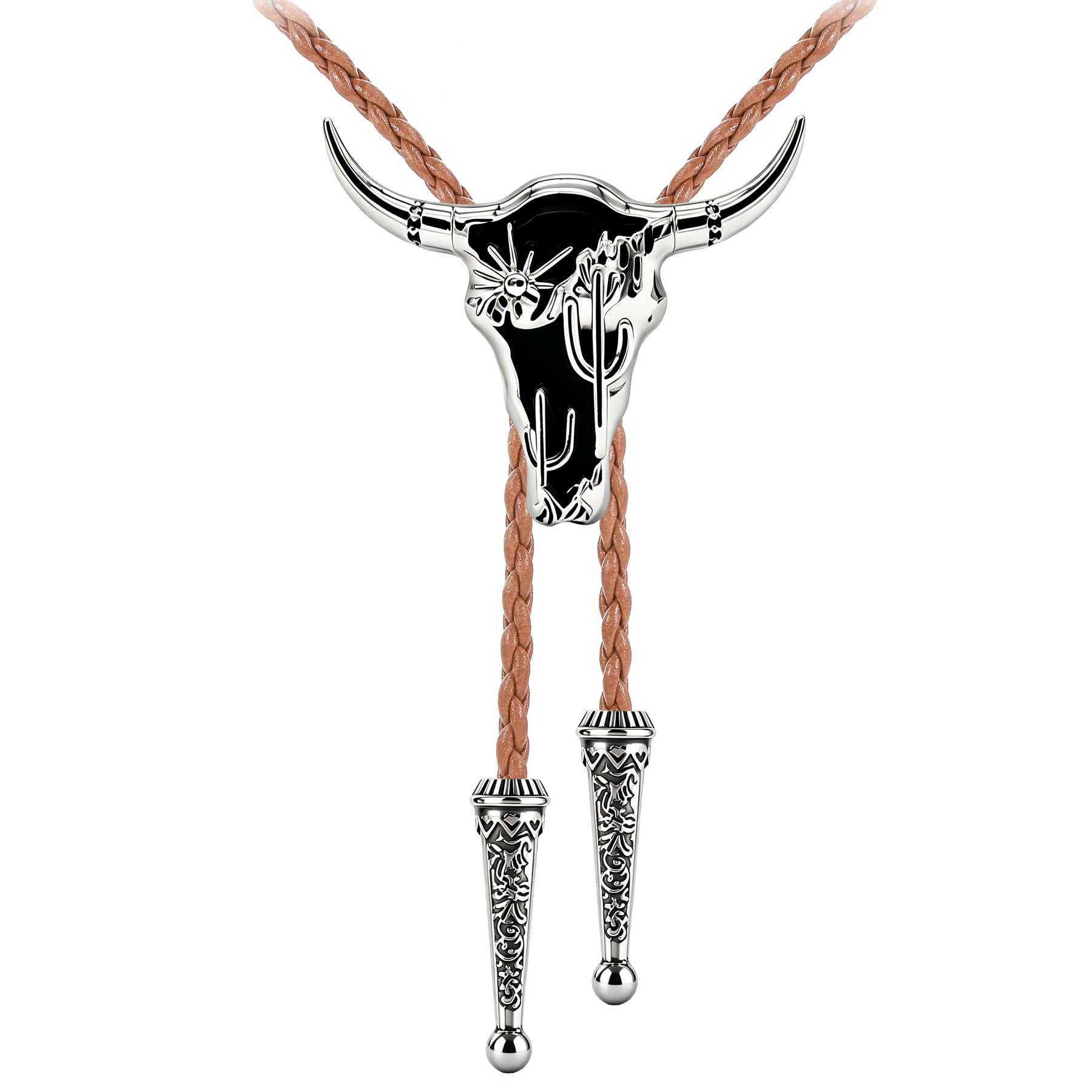 GelConnie Longhorn Bull Bolo Tie for Men Native American Western Cowboy Leather Necktie Bolo Necklace for Women Gold Texas