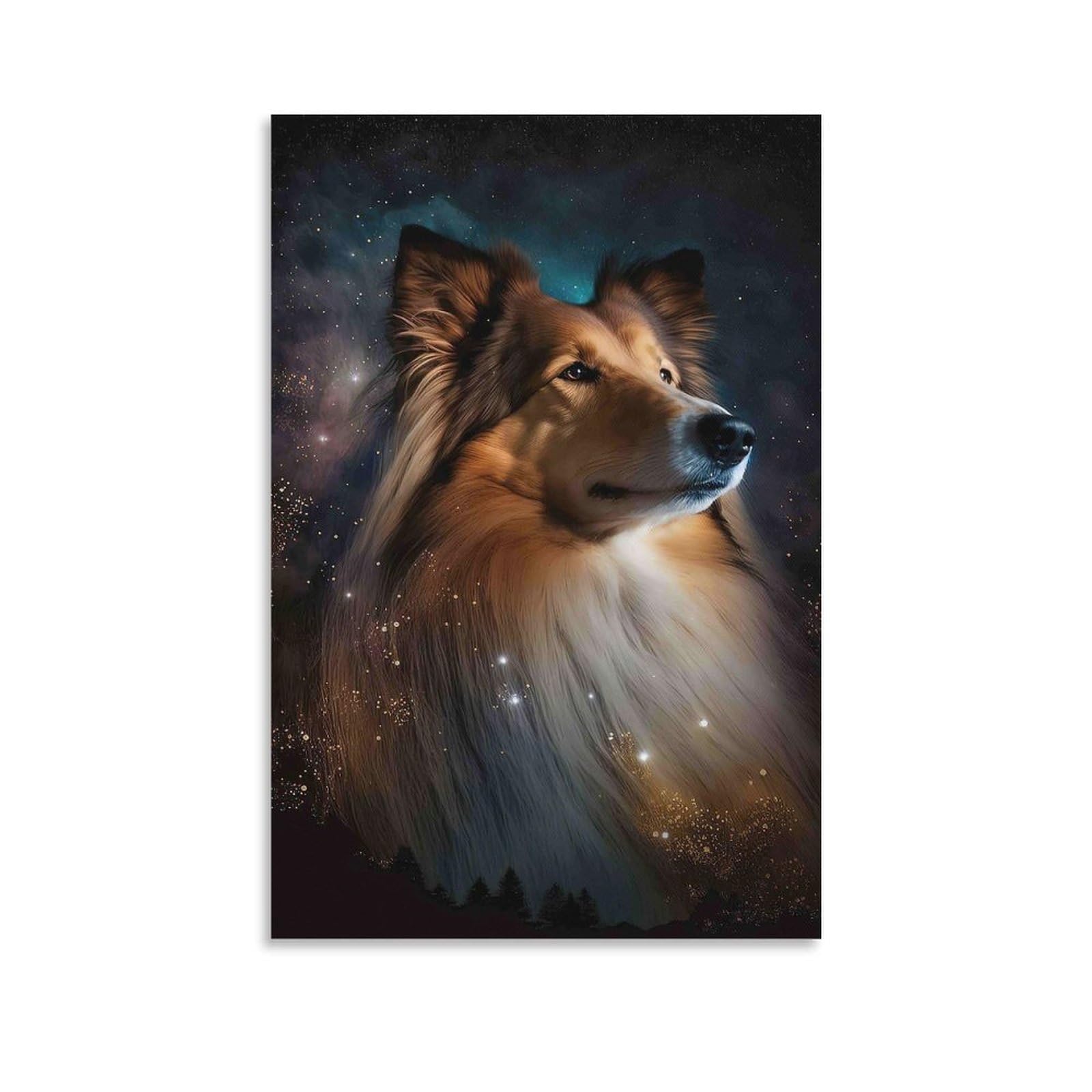 DHBANEIOK Dog Portrait Starry Sky Poster Artwork Giclee Canvas Prints Modern Wall Art Picture Wall Hanging for Office Gym Living Room Decor 24x36inch(60x90cm)