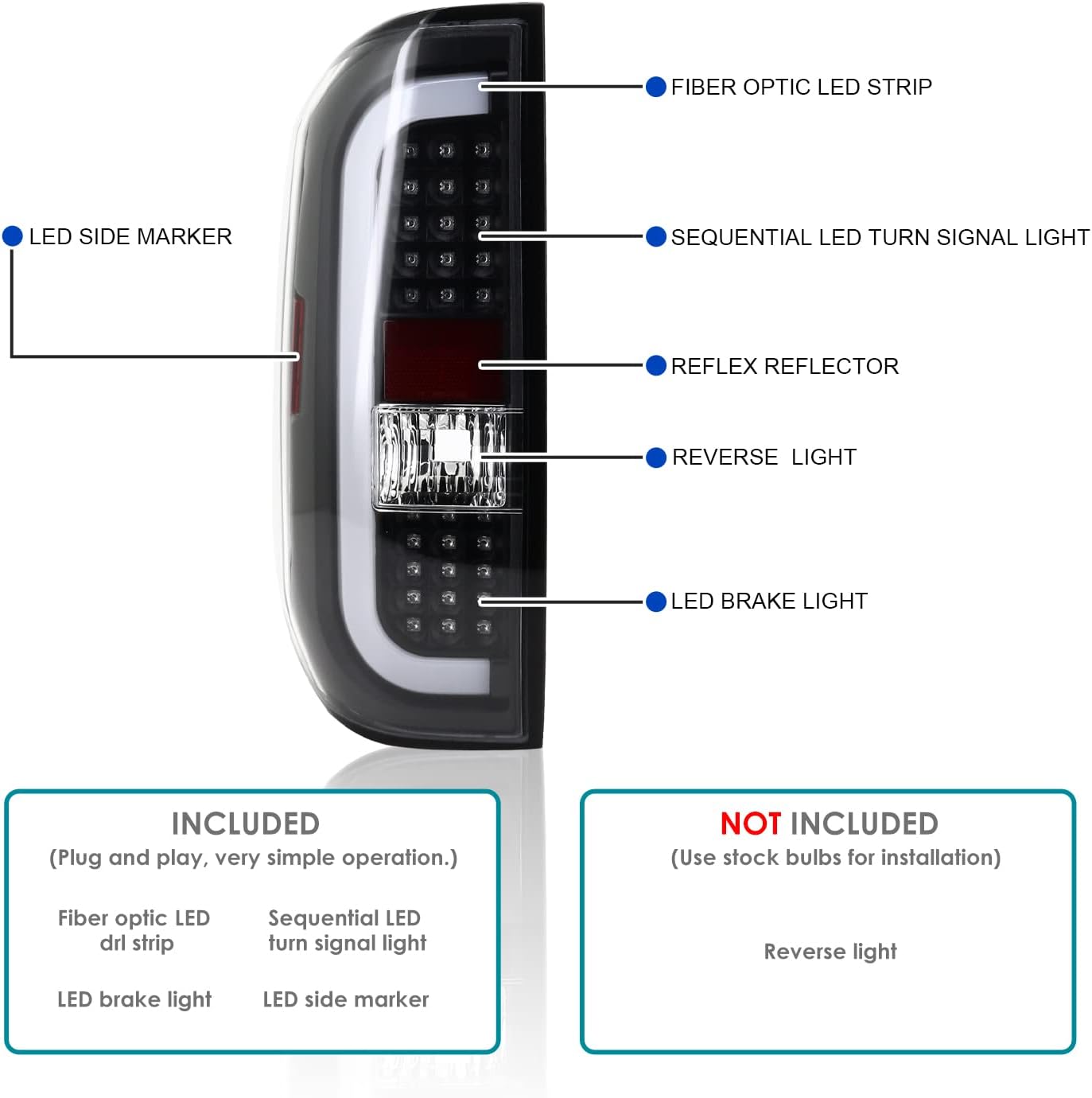SPEC-D TUNING Black LED Sequential Tail Lights Compatible with 2014-2021 Toyota Tundra, Left + Right Pair Assembly