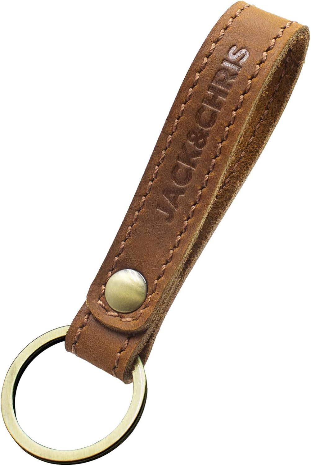Jack&Chris Full Grain Genuine Leather Keychain, Handmade Durable Key Chain with Zinc Alloy Key Ring, Heavy Duty Key Holder for Men Women, Vintage Brown Key Fob Chain for Car/Home Keys