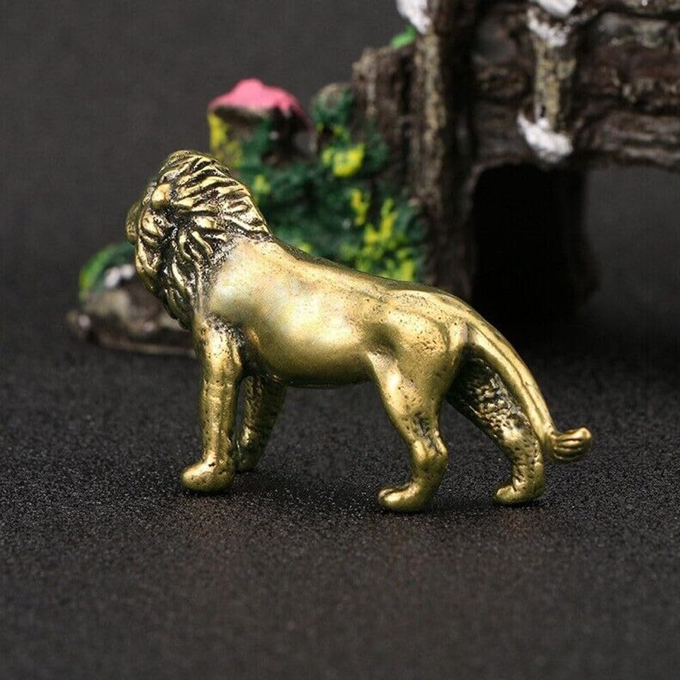Figura decorativa de metal de latón pequeño en forma de león miniatura 4