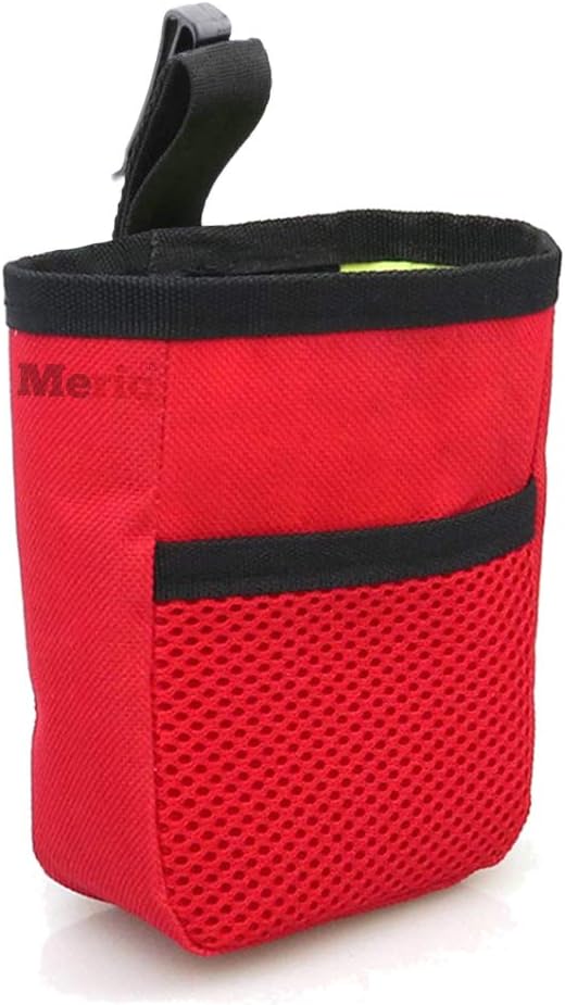 Meric Dog Food Bag, Treat Tote for Dog Training, Red Oxford Fabric Pouch, Holds 1 Cup (12oz) of Pet Food or Treats, Includes Belt Loop…