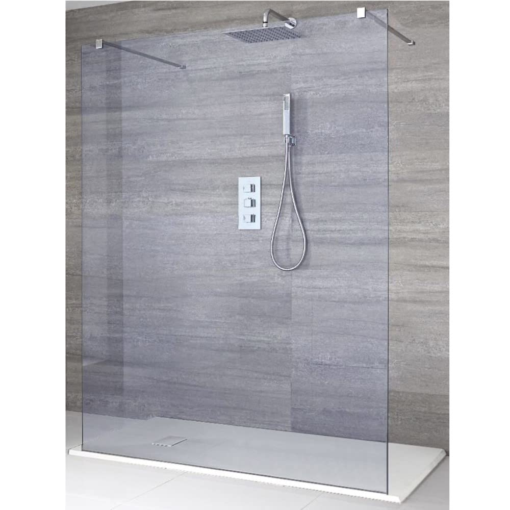 Milano Portland Chrome Floating Smoked Glass Frameless Shower Enclosure White Tray - 1400 x 900mm