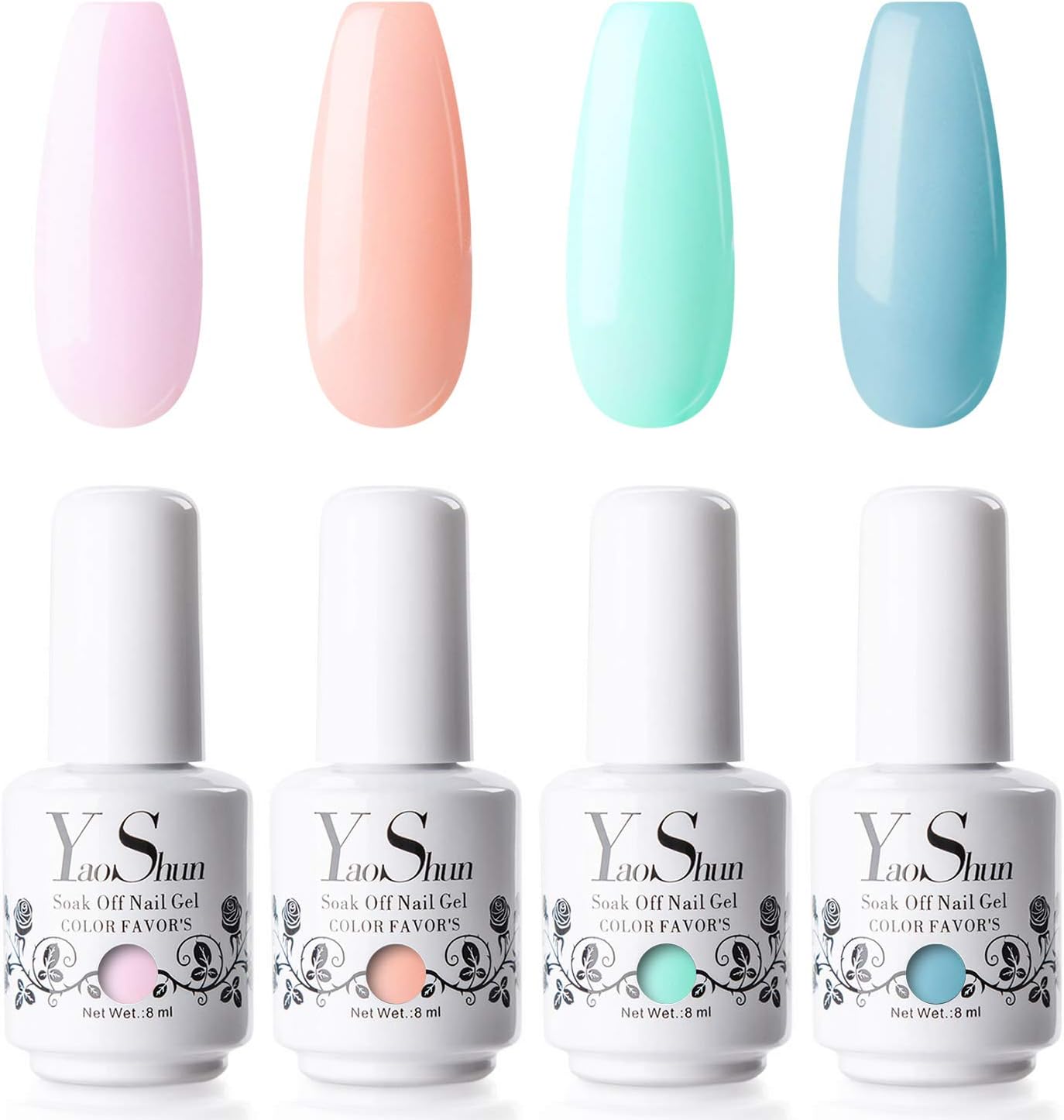 Summer Pastel Gel Nail Polish - Yao Shun 8ml UV LED Soak Off Nail Gel Polish of Pink Orange Mint Blue Green Colours Set