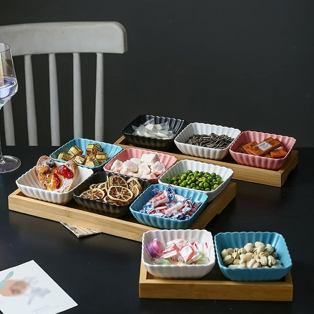 Dip Bowls Set Soy Sauce Dish/Bowls Sauce Dish Ceramic Dipping Bowls 3 Compartment Divided Soy Sauce Dish with Tray Appetizer Plates for Snack Dessrt Bowls or Ketchup BBQ Sauce Seasoning Dipping Sauce