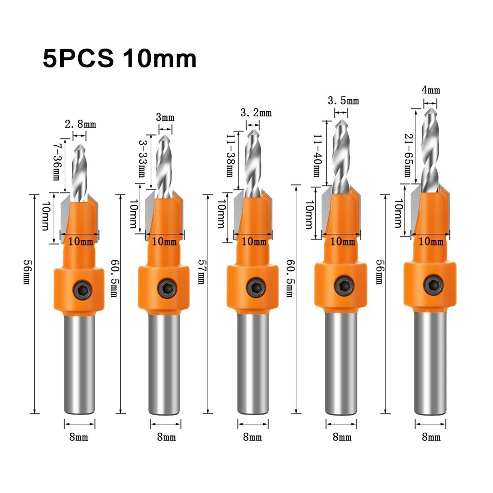 1 sztuk/5 sztuk 8mm Shank HSS pogłębiacz do obróbki drewna Router Bit ekstraktor śrubowy Remon rozbiórka dla frez do drewna narzędzia do obróbki drewna(5PCS 10mm)