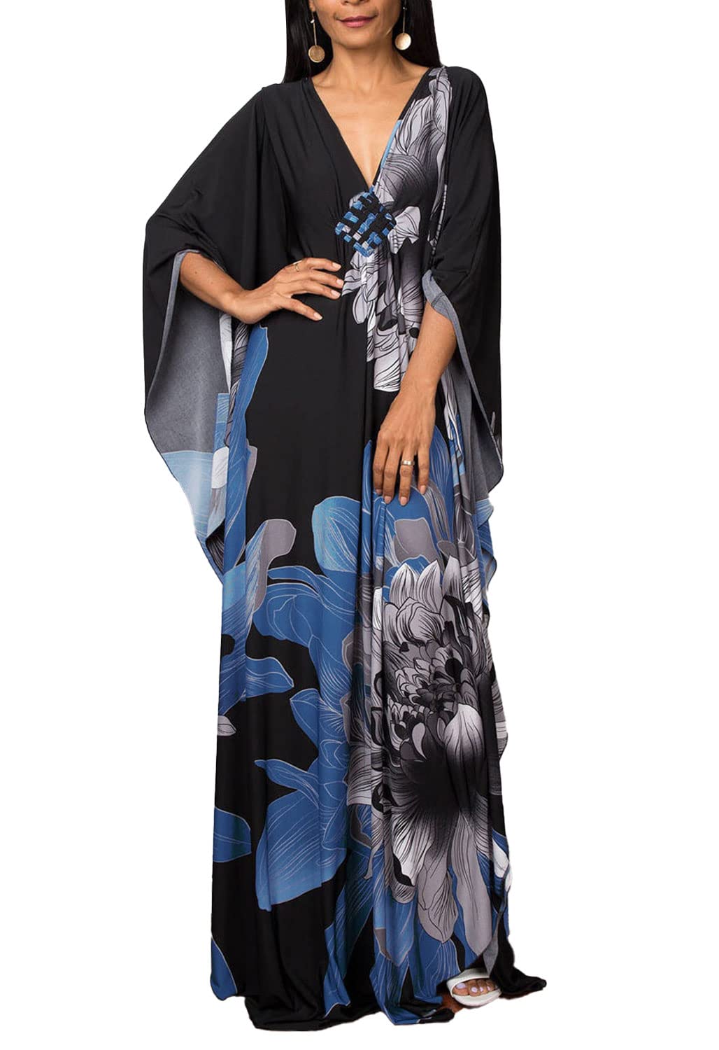 JFAN Caftan Vestido de Playa Mujer Largo Kaftan Vestidos Scollo a V Talla Grande Kimono de Verano Maxi Pareo para Mujer