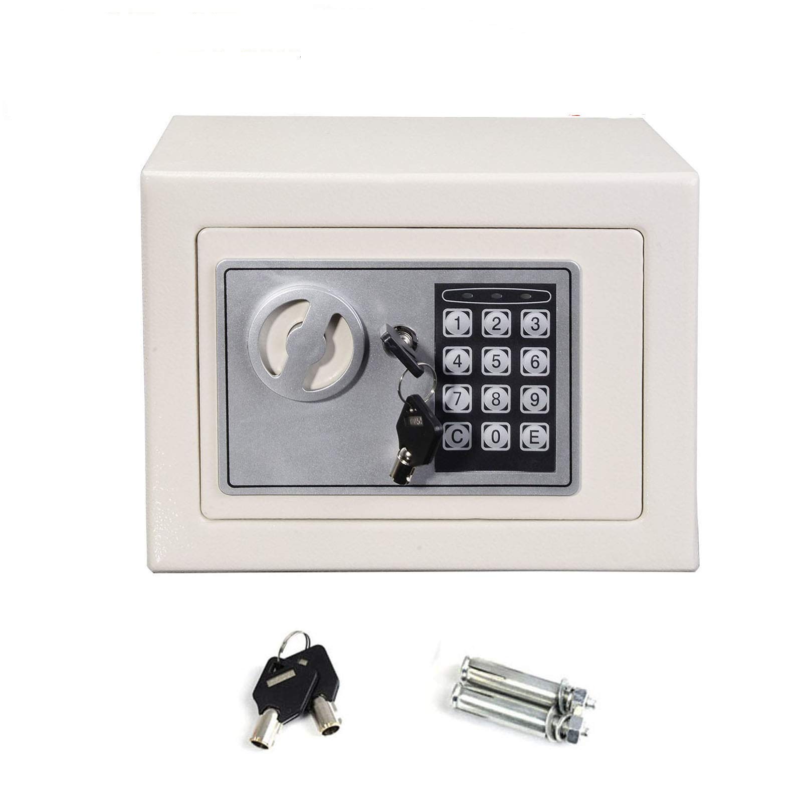 Safe Money Box For Home Office Hotel Market Use, 4.6L Security Steel Digital Electronic Box Lock With 2 Keys, Wall Or Floor Mounted, 17x23x17cm 4.6L, White - View #8
