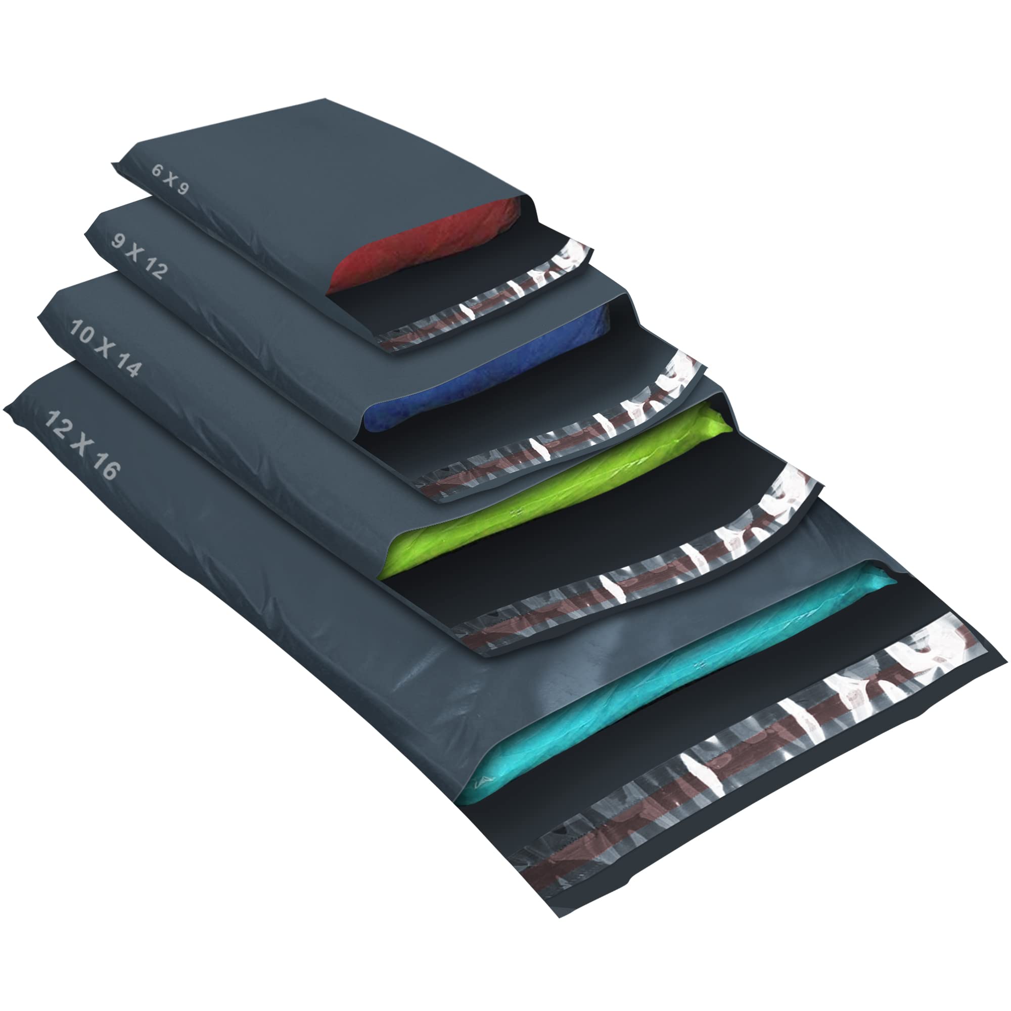 Yunju Grey 50 Mixed Size Mailing Bags, Self Seal Strong Waterproof Poly Plastic Envelopes For Parcels, Packaging, Small, Medium, Large Mail, Shipping Courier Delivery Bags 4Sizes,