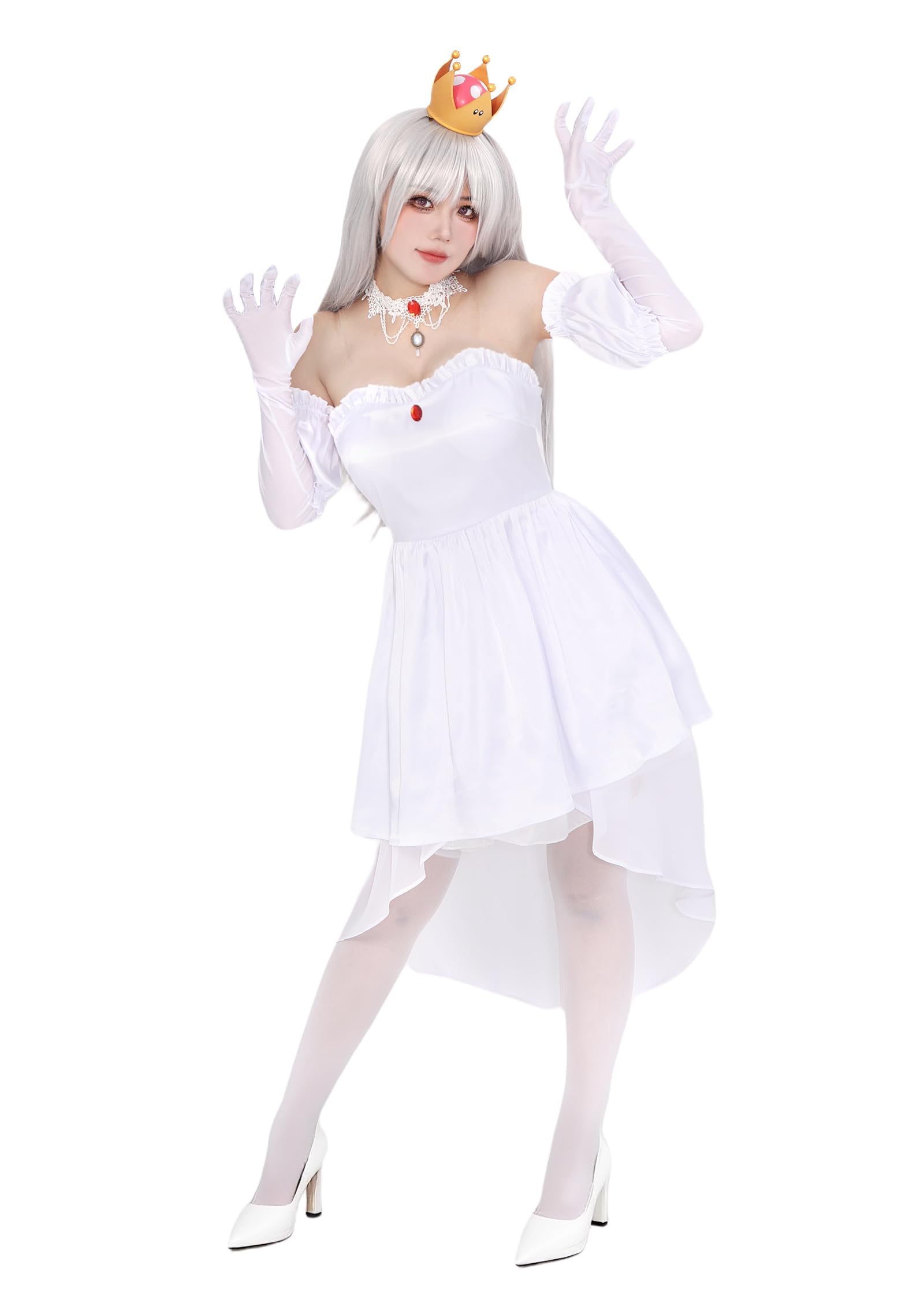 C-ZOFEK Boosette Costume Dress Booette Cosplay Princess White Boo Layered Ballgown Halloween