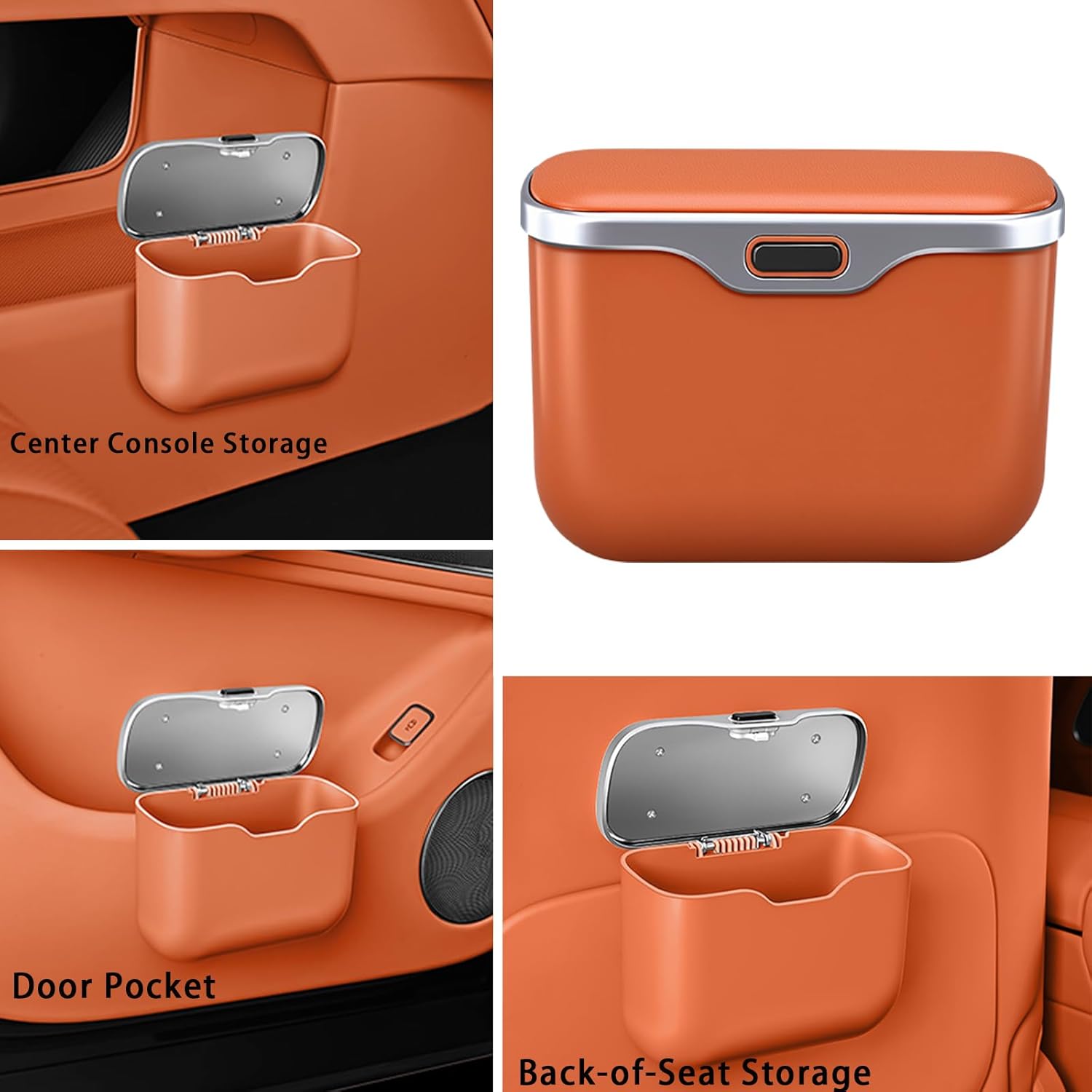 Car Trash Can with Lid, Leakproof Auto Garbage Bin, Waterproof Car Trash Bag Holder with PU Leather Top for Back of Seat/Door, Fit for SUVs, Sedans, Trucks Beige