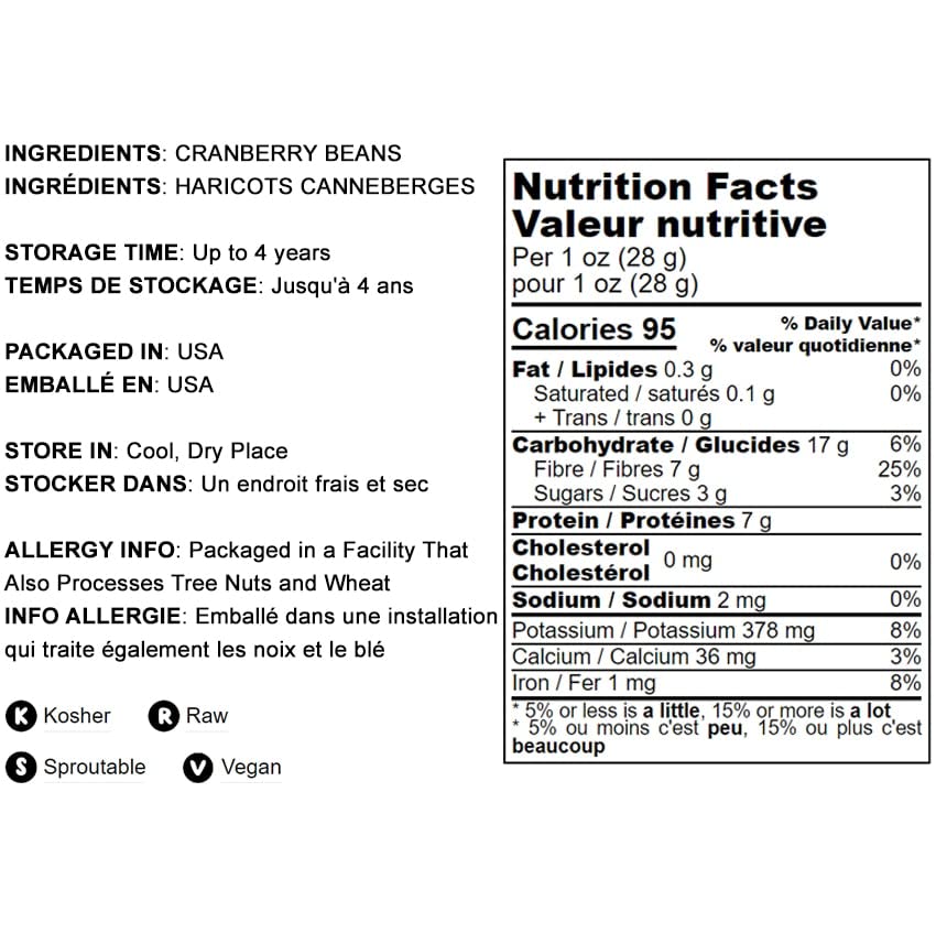 Miniatura 4 de Frijoles de arándano, 25 libras  Frijoles Borlotti secos, germinables, veganos, kosher, a granel. Buena fuente de folato, fibra dietética,