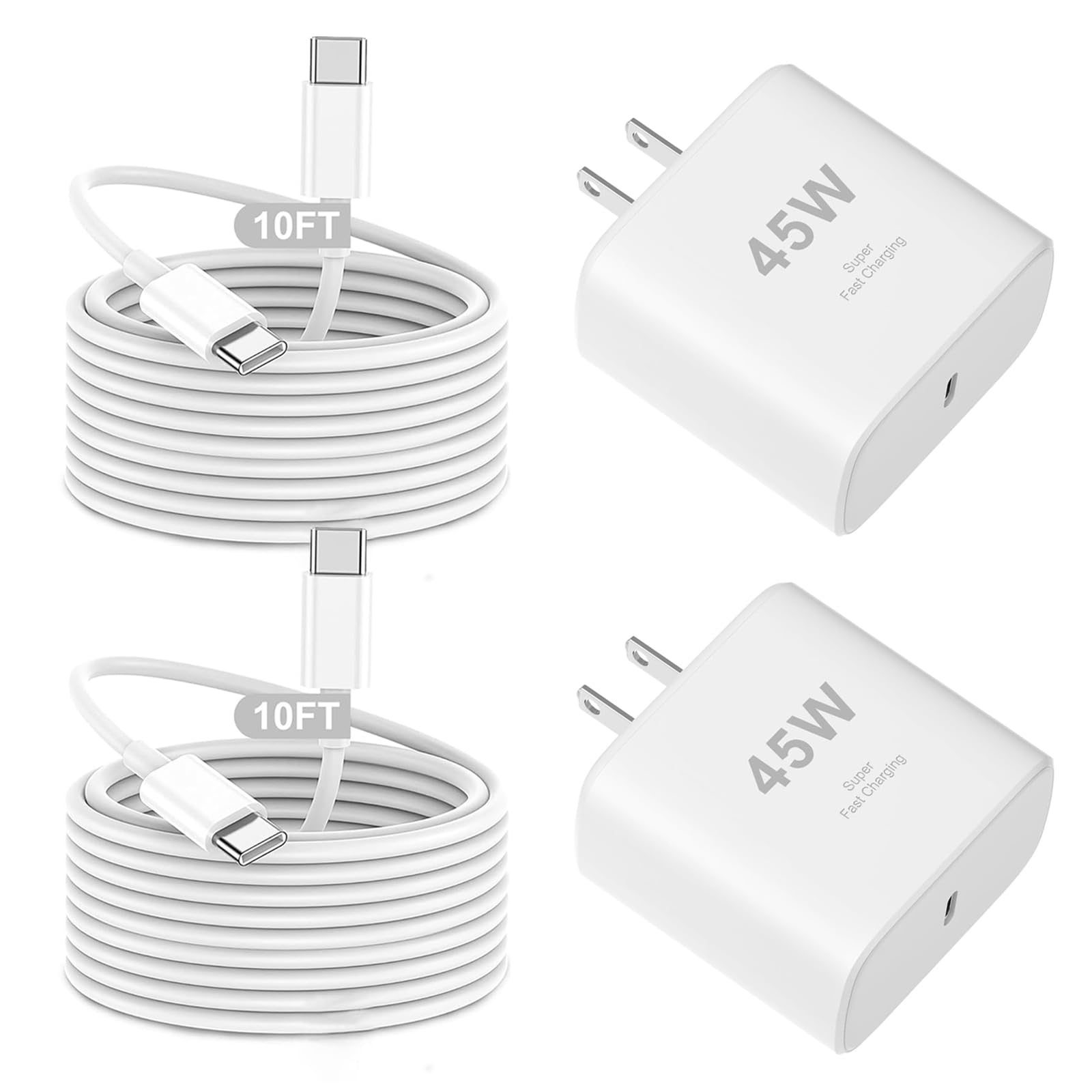 iPhone 17 16 Pro Max Charger Fast Charging 2Pack 45W USB C Super Fast Charger 10FT Long Type