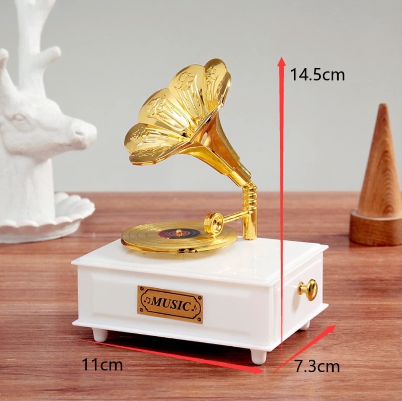 Caja de música Caja de música para fonógrafo de Discos de plástico Caja de música para Almacenamiento de Joyas para decoración Cumpleaños Caja Musical navideña para la Familia (Co