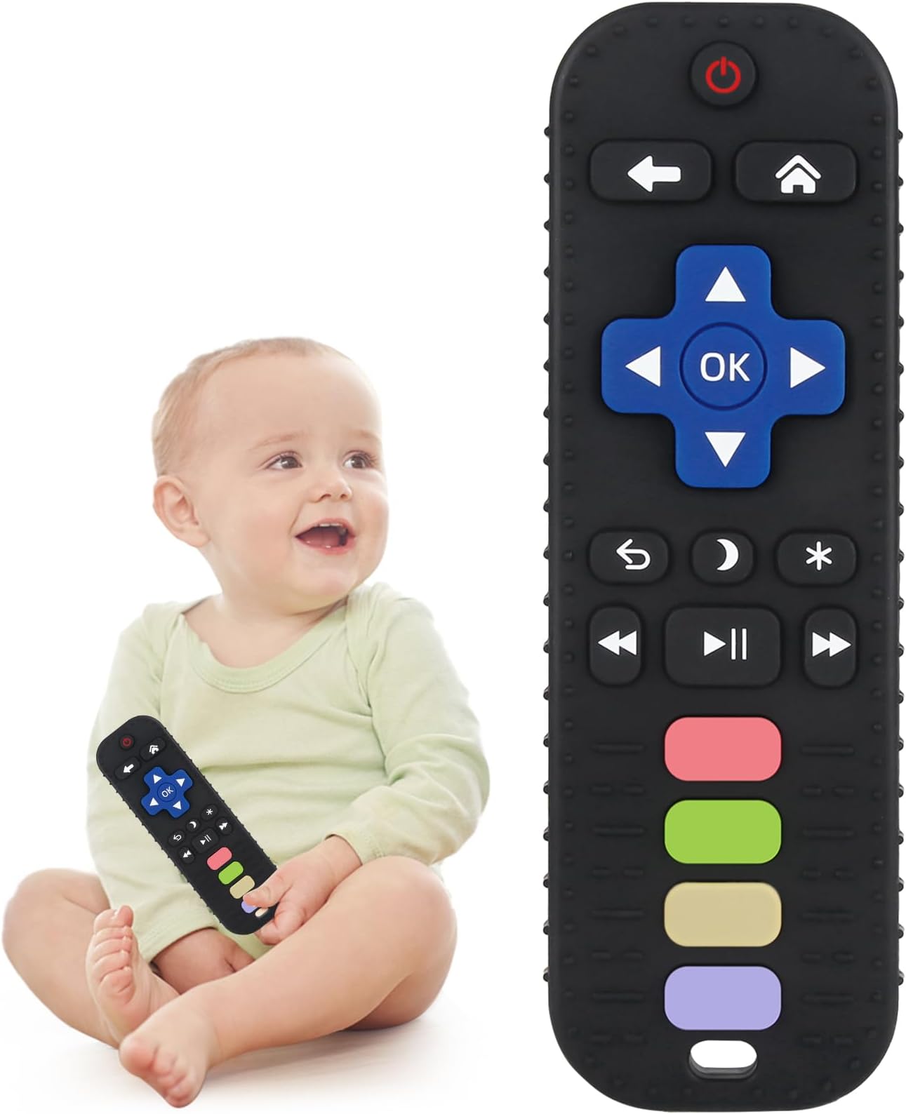 Chuya Baby Teether Toy Chew Toys for Babies 3-24 Months TV Remote Control Shape Teething Relief for Infants (Black)