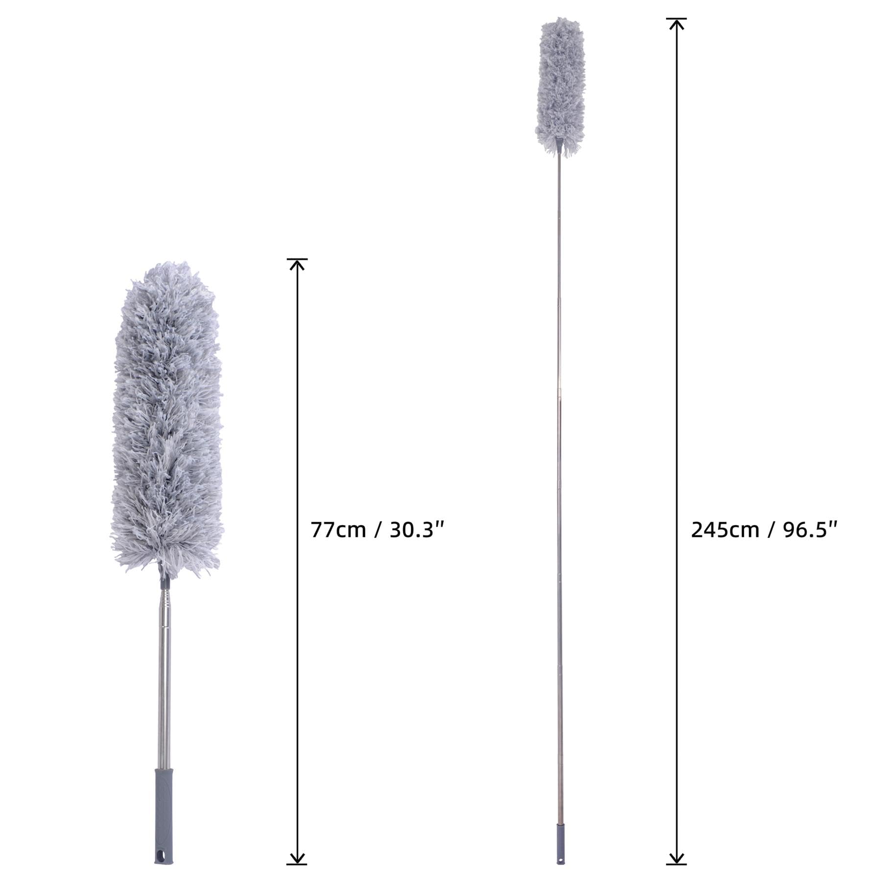 igadgitz home U7246 teleskopowa miotełka do kurzu z mikrofibry 245 cm usuwacz pajęczyn wysuwana, teleskopowy wycieracz do kurzu z giętką głowicą - Szary