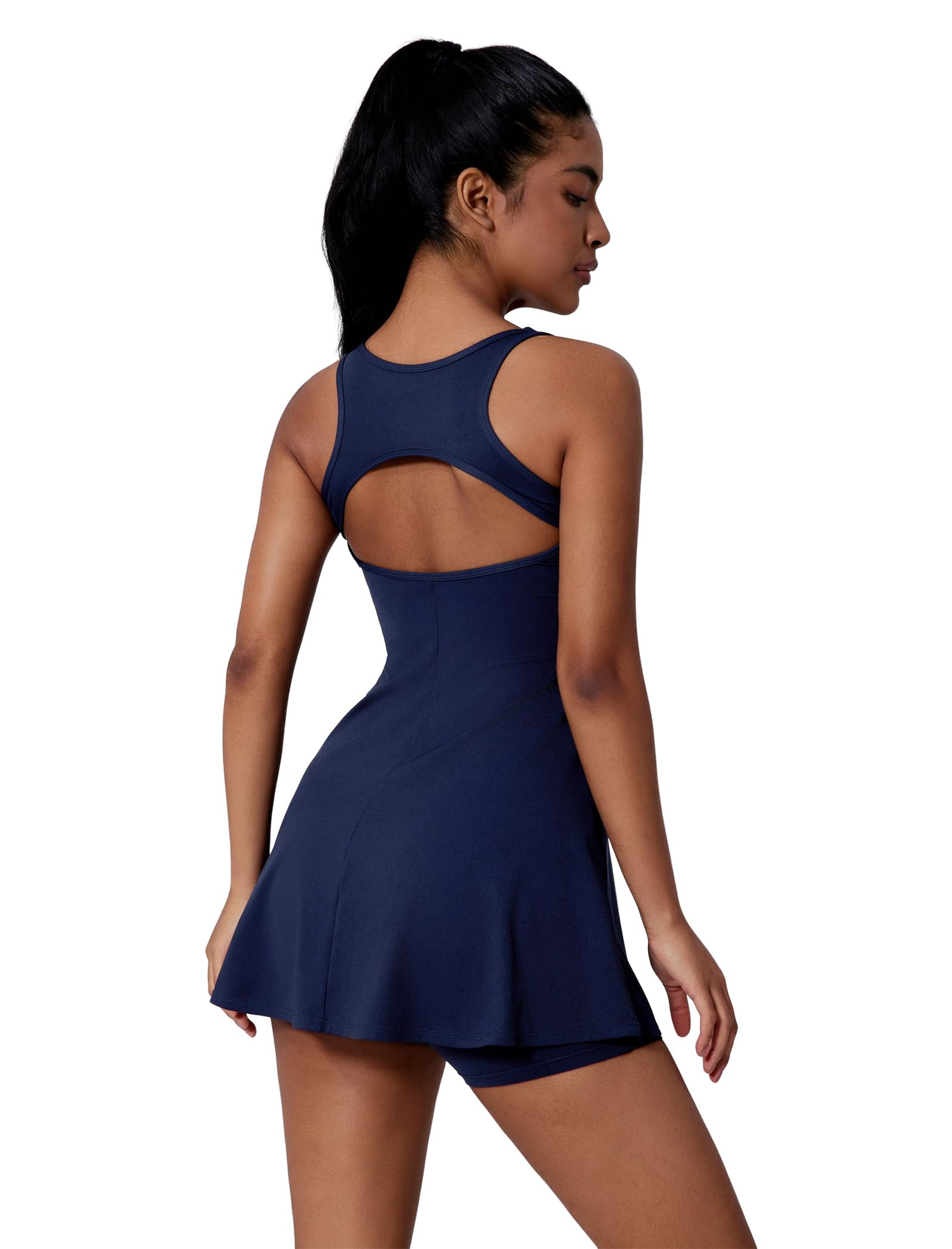 Vestido de tenis para mujer con pantalones cortos integrados y brasier sin mangas, vestidos deportivos acampanados y pantalones cortos separados, 2 piezas, pickleball, golf, atletismo