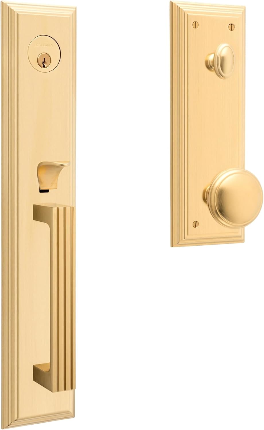 Baldwin 85342.ENTR Tremont Full Plate Single Cylinder Keyed Entry Handleset with Emergency Egress from The Estate Collection - Lifetime Satin Brass