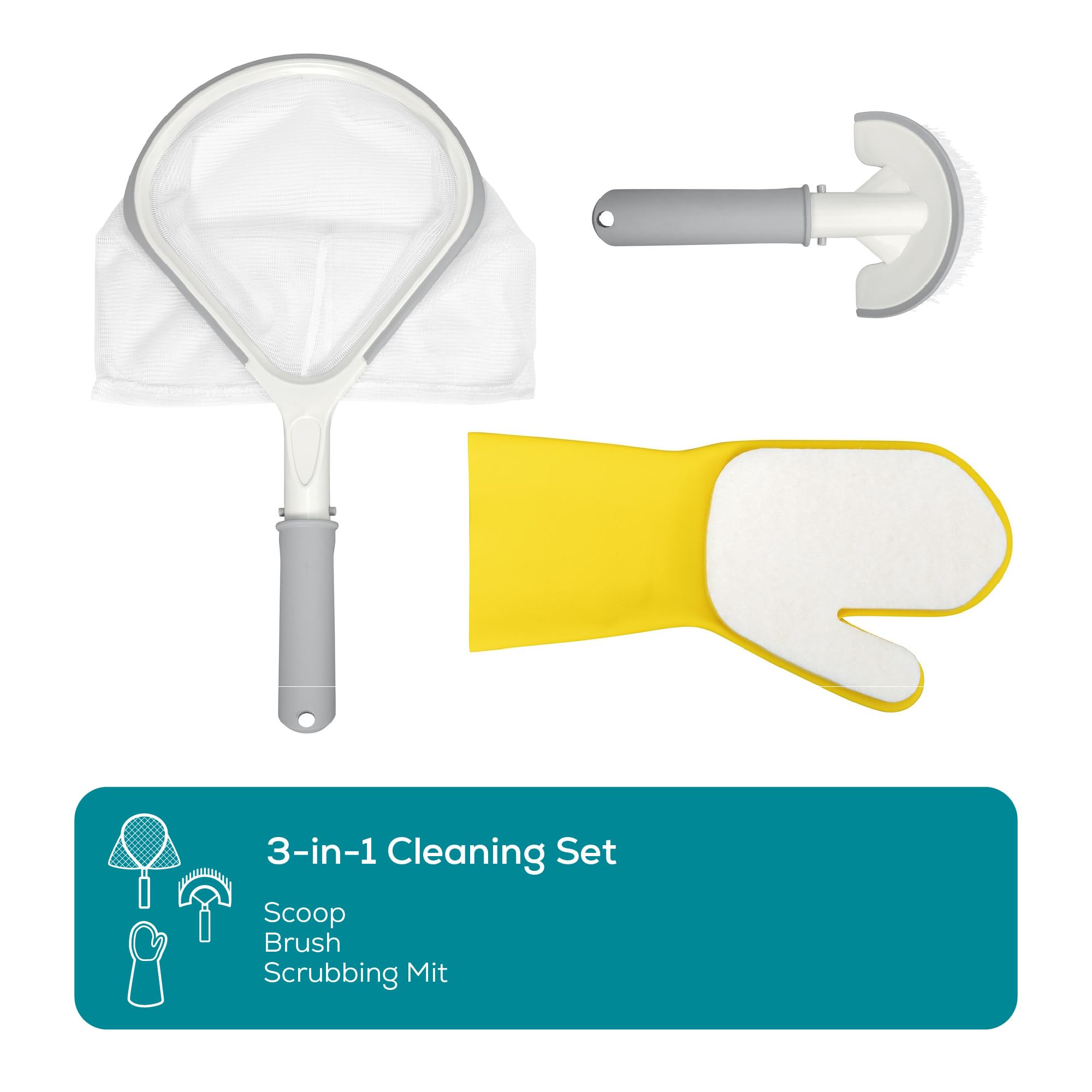 Bestway Set de Nettoyage Lay-Z-Spa 3 Pièces Filet à Récurer Brosse de Nettoyage Gant de Récurage Multicolore
