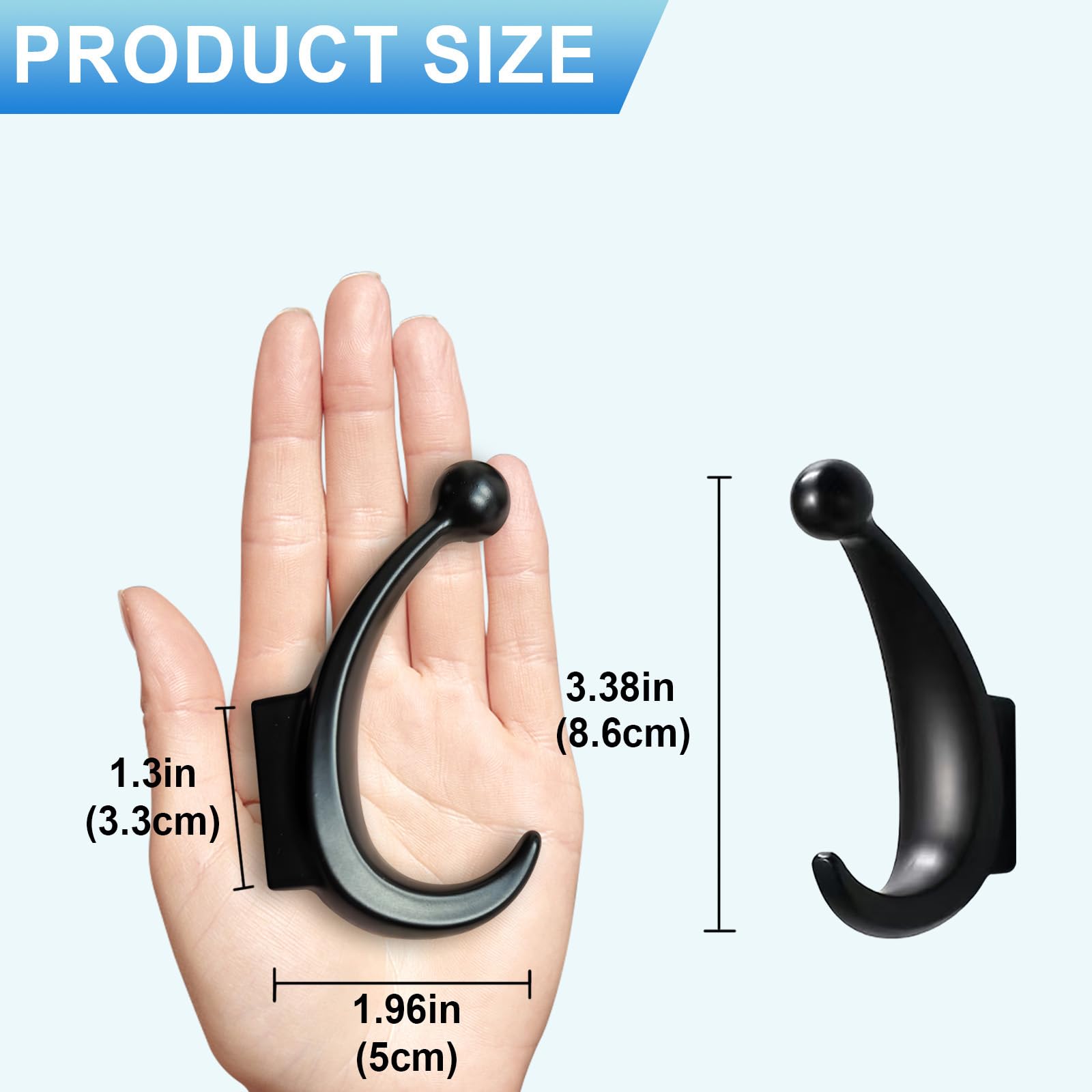 Yundoza Door Hooks Screw in, 2 Pack Metal Bathroom Towel Hook for Coat Robe Keys Clothes Bags(Matte Black) - Image 2