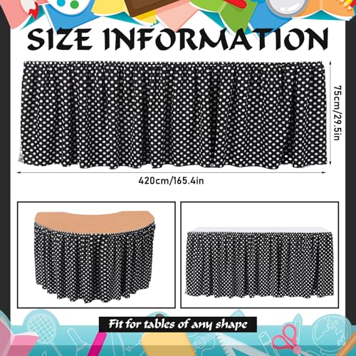 Image of Oudain 14 ft Black and White Polka Dots Table Skirt Cloths for Teacher Desk Boho Wrinkle Polka Dots Table Cover Skirt for Kindergarten Classroom Kidney Shaped Desk Back to School Supplies