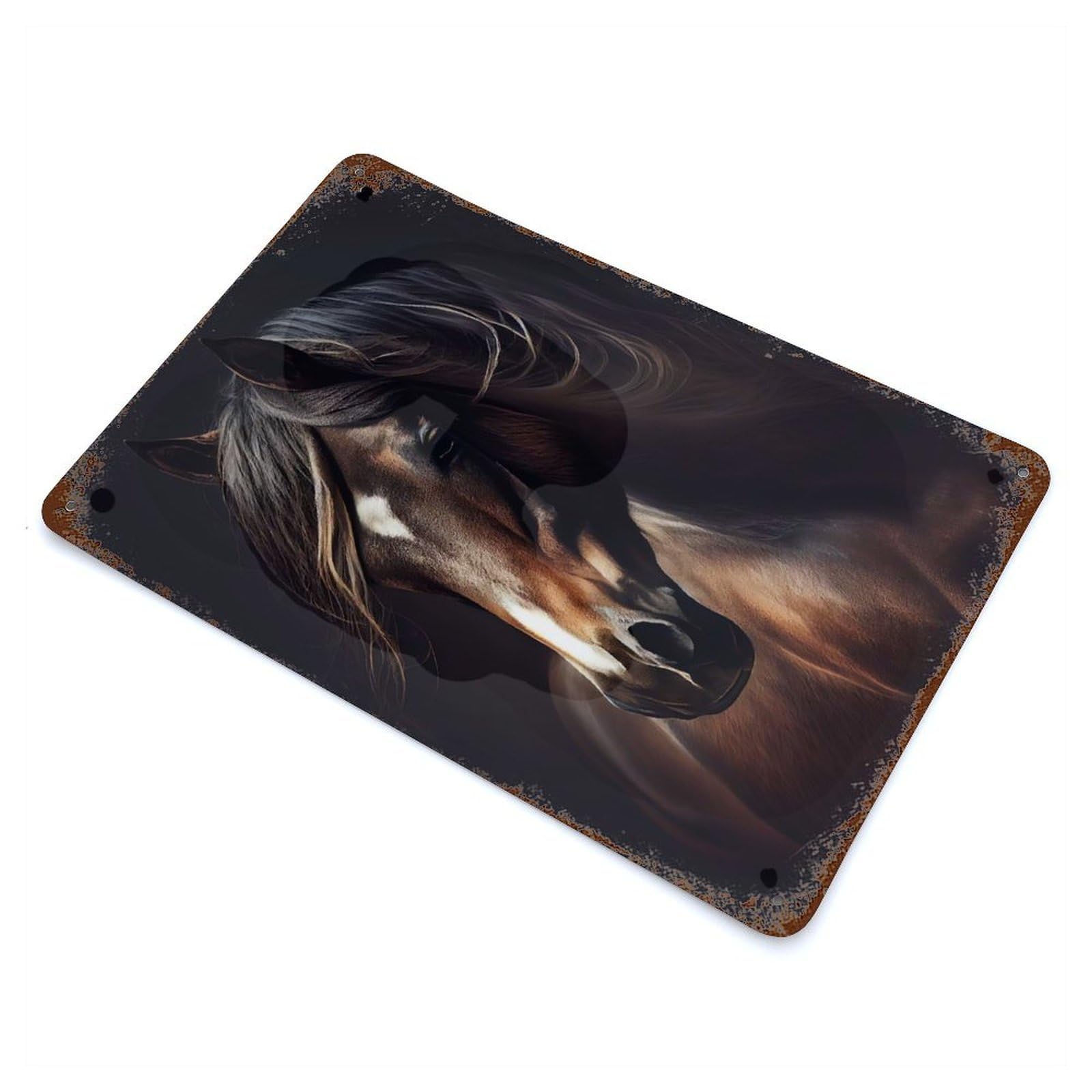 Horse Beautiful Vintage Rust Metal Sign 11.8"x7.9", for Patio, Garden Room And Bar Decor, Classic Wall Plaque