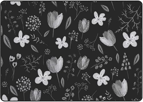Alfombras de espuma suave pintadas a mano en blanco y negro, diseño de tulipanes lavables, antideslizantes, alfombra de baño para decoración del