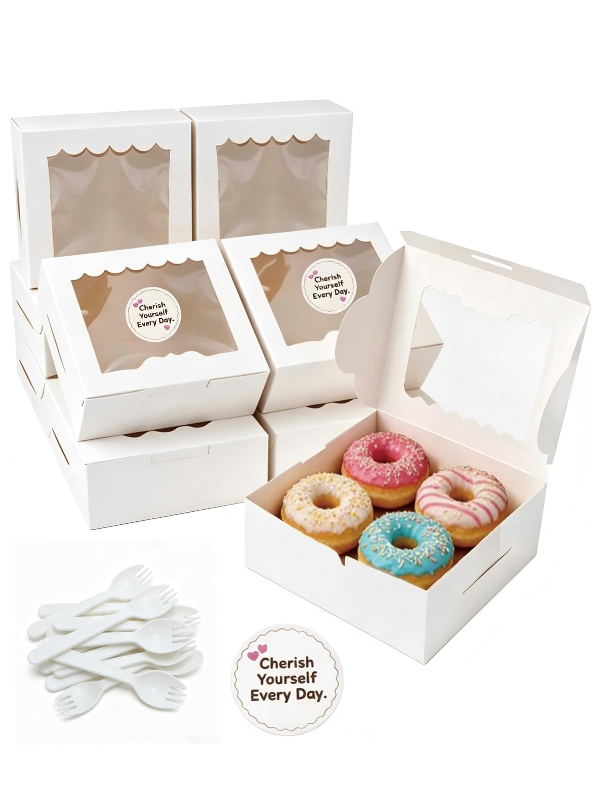 HAIYIPEIZENG Cookie Boxes,30Set Cupcake Boxes with Window13.5 x 13.5 x 5 cm