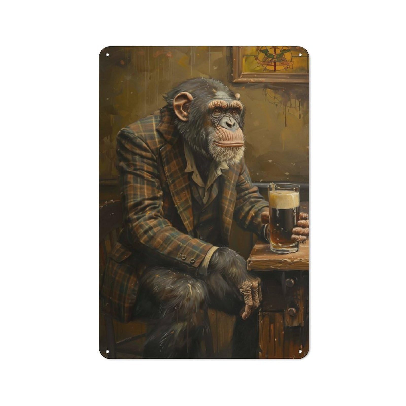 Junmoney Chimpanzee Irish Pub For Garden Room Or Summerhouse, Retro Tin Sign 30X20cm, Suited To Wall Displays In Garden Rooms And Summerhouses