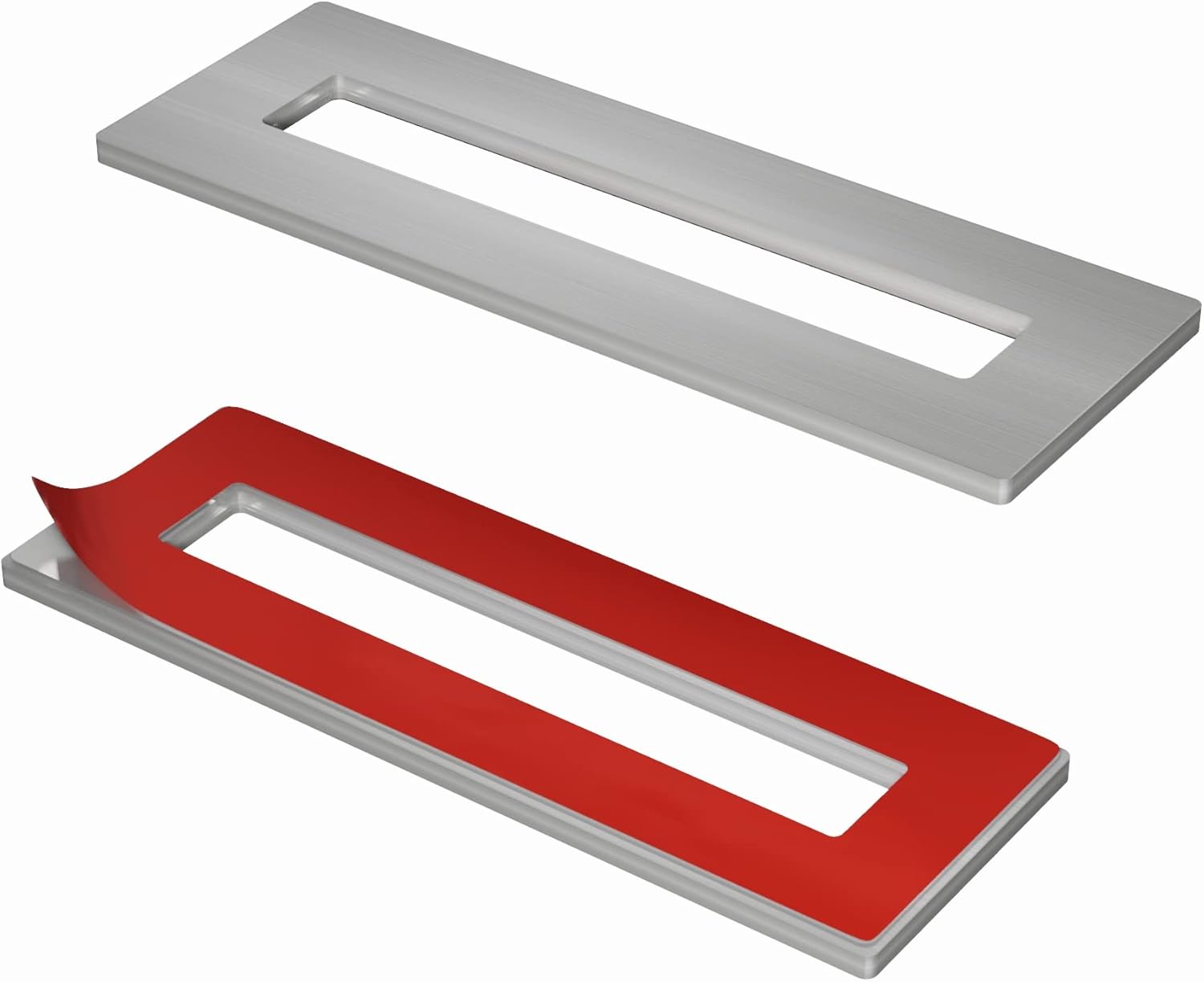 HRX STQ Sliding Aluminium Barn Door Handle, Self-Adhesive Edge for Pocket Closet Doors - Screwlesss, Peel and Stick, Complete Kit - 2 Pack - Silver