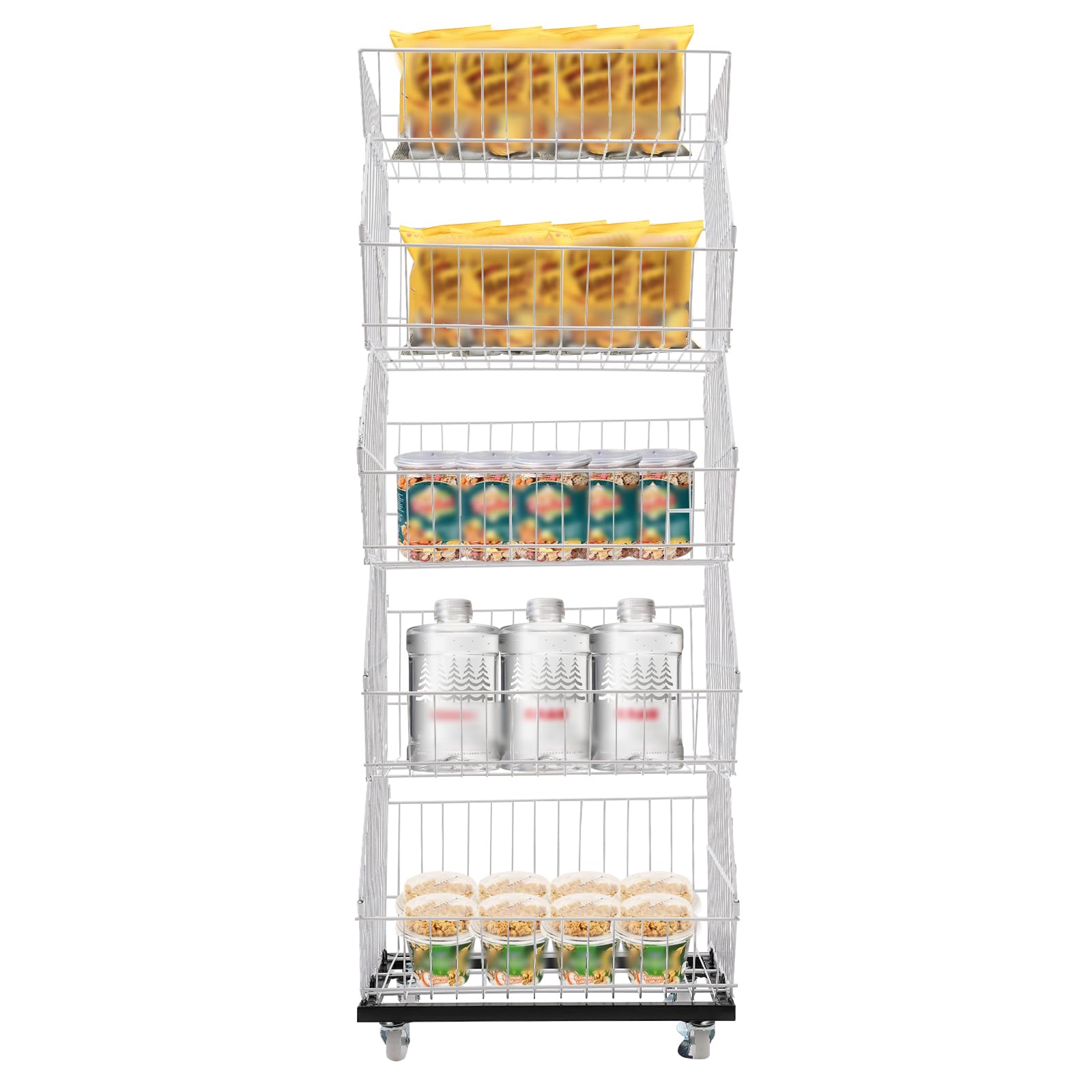 Retail Display Rack 5-Tier Market Merchandise Display Shelf Retail Fruit Vegetable Snack Basket w/Wheels Fruit Basket Stand Kitchen Snack Vegetable Storage (18.9''D x 17.72''W x 55.12''H-White)