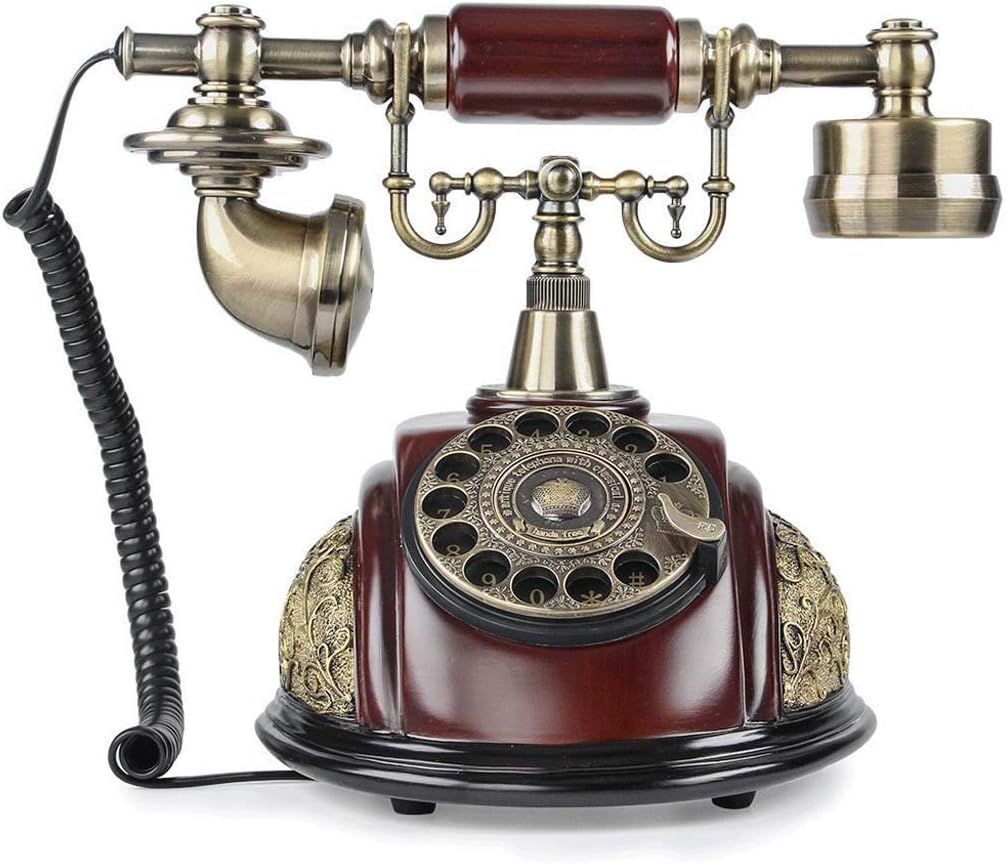 Qdid Vintage Telephone Retro Antique Old Style Rotary Dial Desk Phone Home Living Room Decor (Color : Leather line)