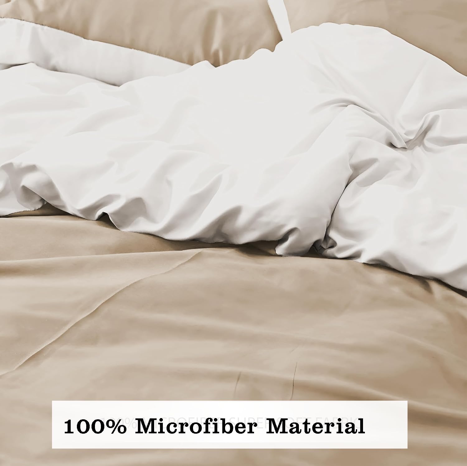 Ev Dekor Single Duvet Cover Set - Reversible Brushed Microfiber Bedding- Plain Dye Quilt Cover with Pillowcase - Mink/Cream - Image 2