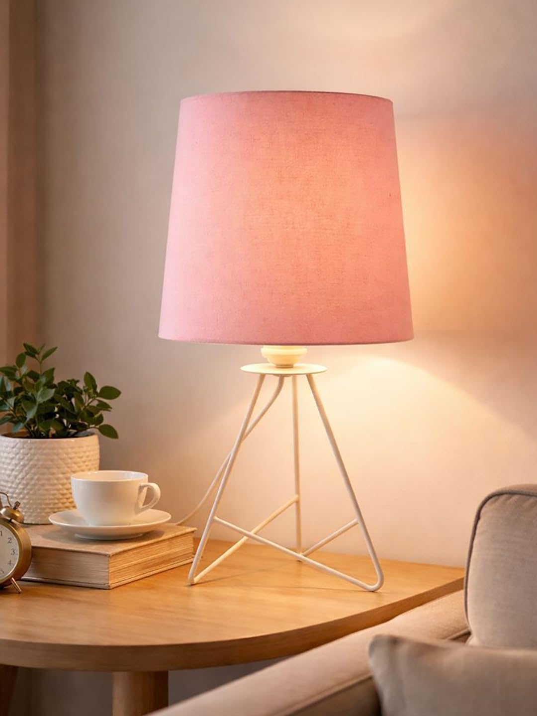 Decorcity Modern Tripod Table Lamp with Taper Fabric Shade | Metal Base Bedside Lamp for Bedroom, Living Room, Study, Office & Nightstand | Decorative Table Light (Pink)-image-45