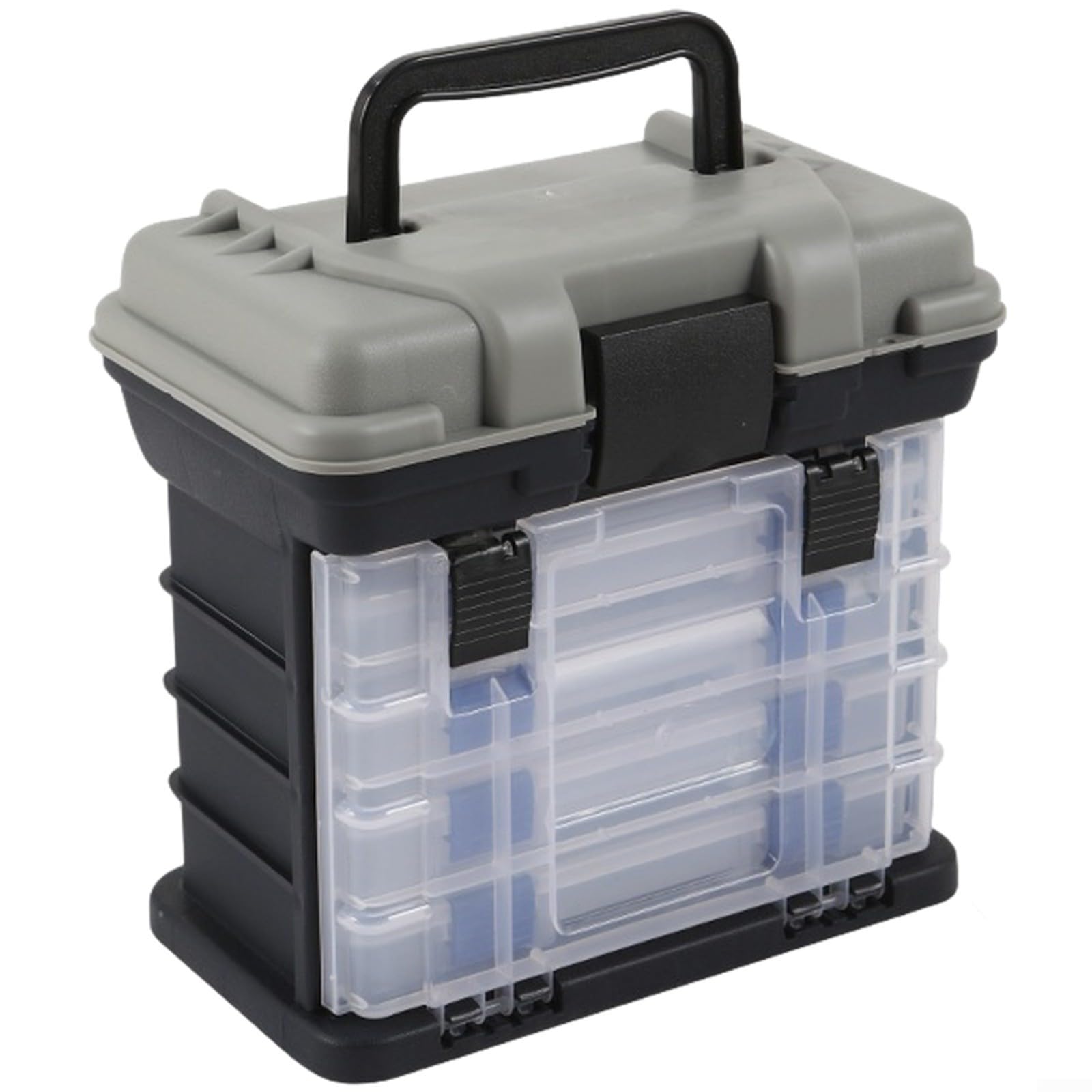 Gettimore Four Layer Fishing Tackle Box with 4 Compartments, Portable Lure Storage Case & Gear Organizer Hooks and Reels, for Red(Gray)