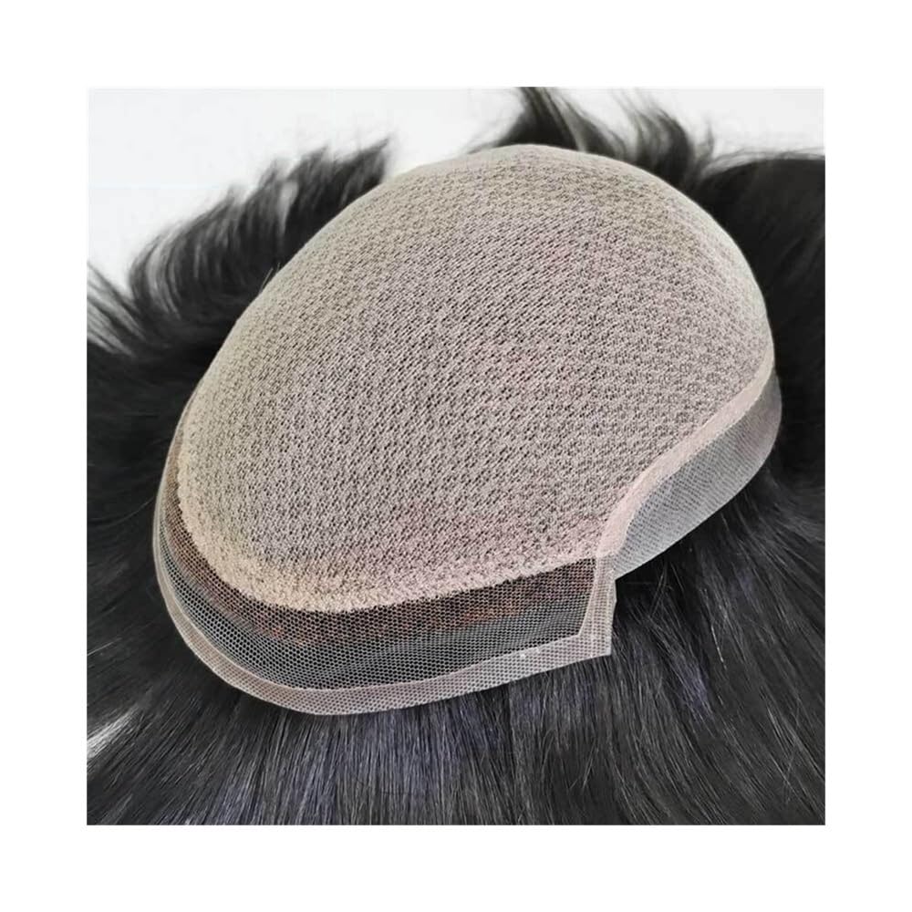 Men's Toupee Posticci for capelli con base in seta, pizzo a diamante, toupee frontale in pizzo for uomo, capelli umani con sottile pelle in PU attorno al sistema di capelli(7x10)