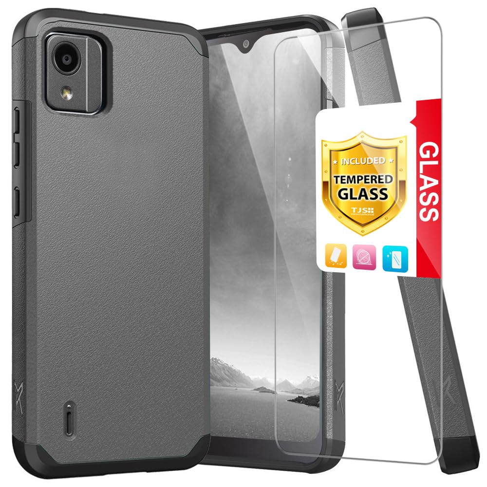 TJS Compatible for Nokia C110 N156DL Case, with Tempered Glass Screen Protector Dual Layer Hybrid Magnetic Support Shockproof Protection Cover Phone