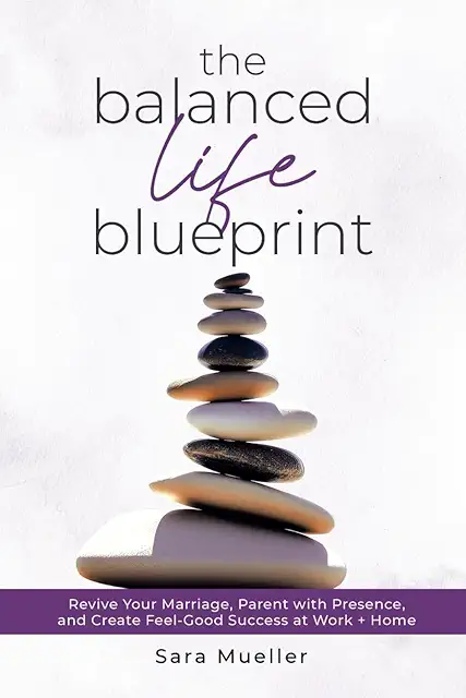 The cover of 'The Balanced Life Blueprint' by Sara Mueller, showcasing a calm and inviting design that represents the journey to achieving balance and fulfillment in life. The imagery reflects themes of well-being, relationships, and personal growth.